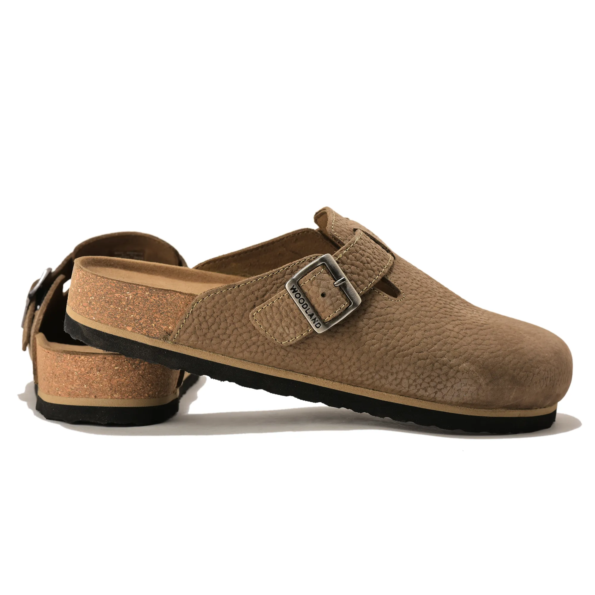 Woodland Men Khaki Nubuck Comfort Slip-On Clogs - Thumbnail 8