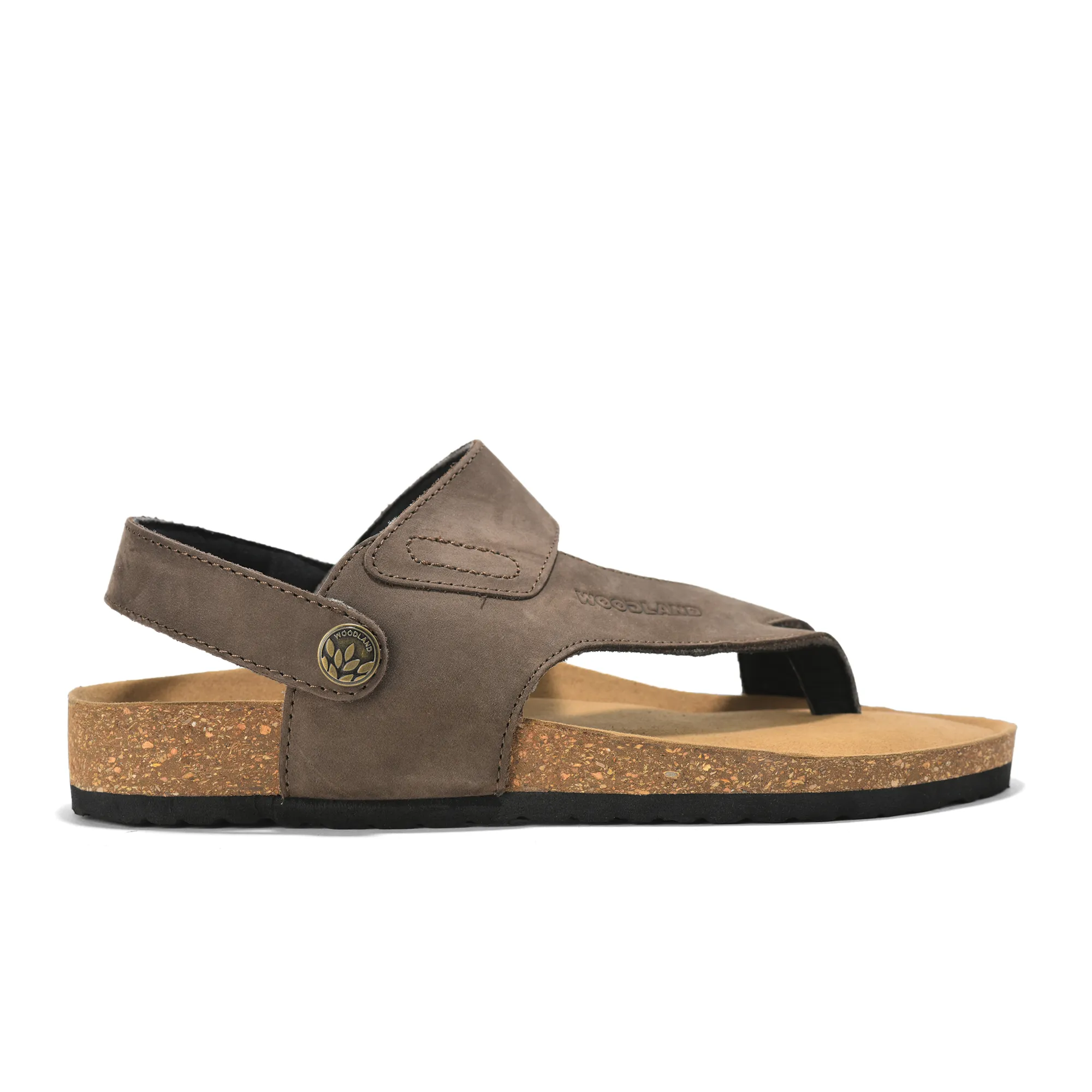 Woodland Men Brown Nubuck Leather Sandals with Heel Strap - Thumbnail 2