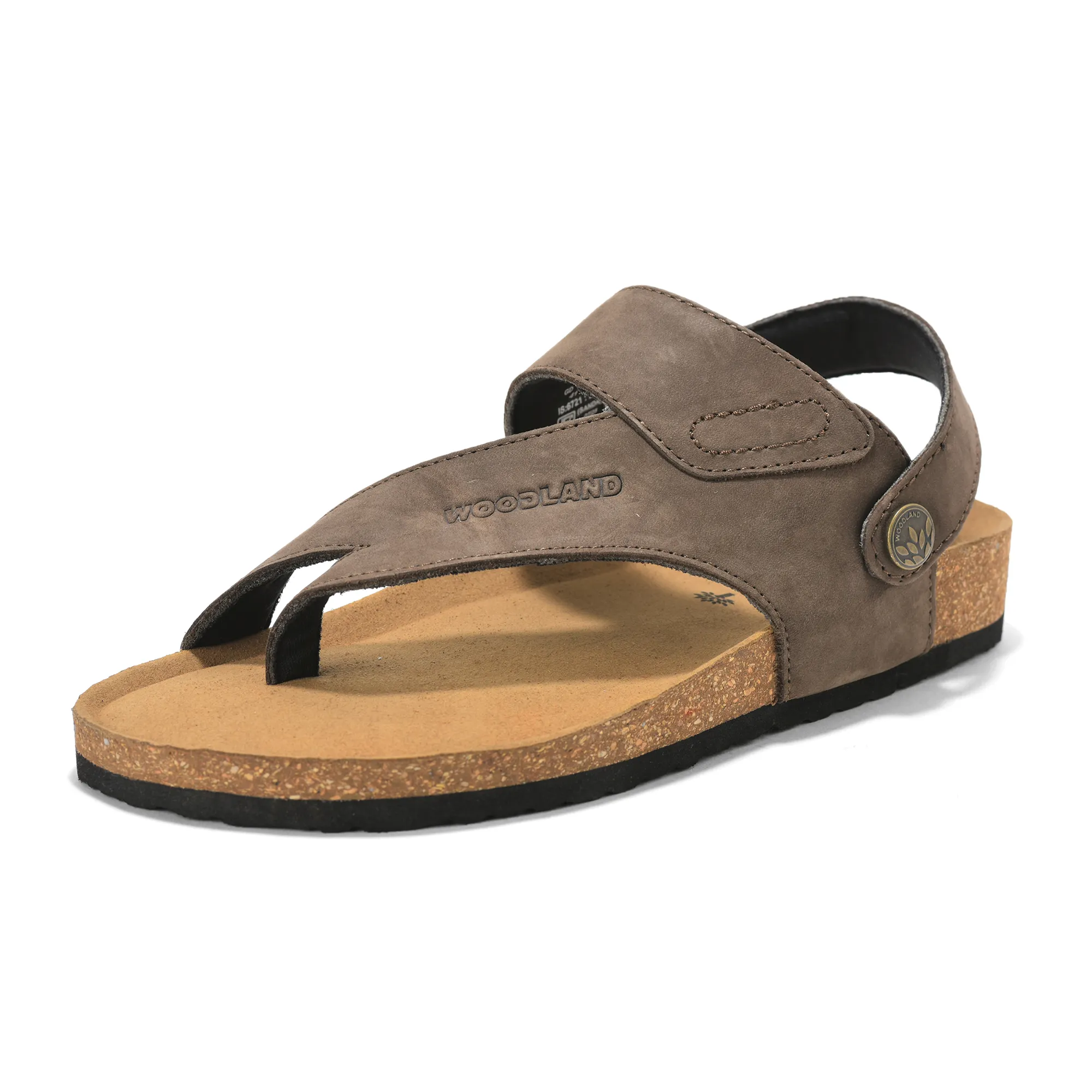 Woodland Men Brown Nubuck Leather Sandals with Heel Strap - Thumbnail 11