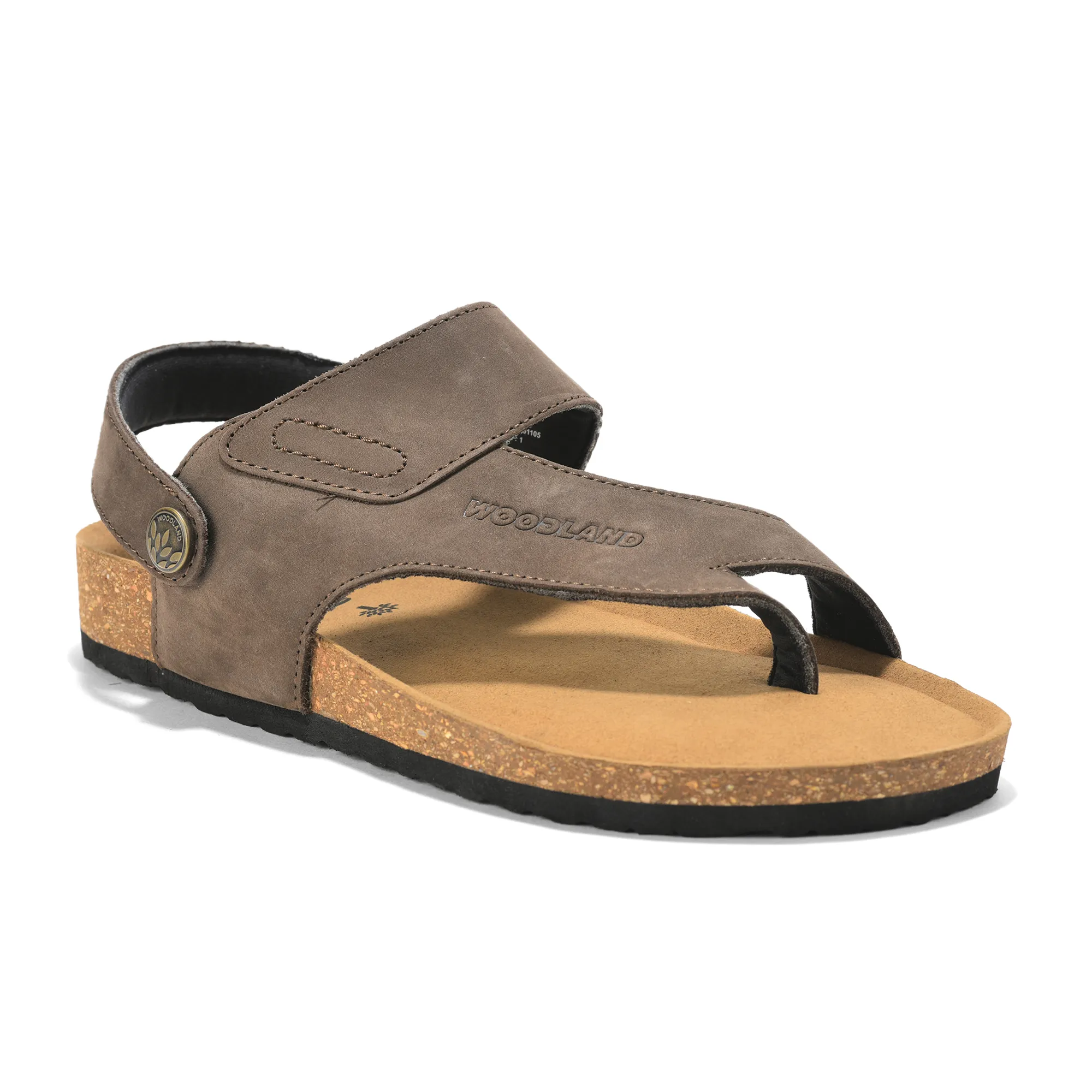 Woodland Men Brown Nubuck Leather Sandals with Heel Strap - Thumbnail 12
