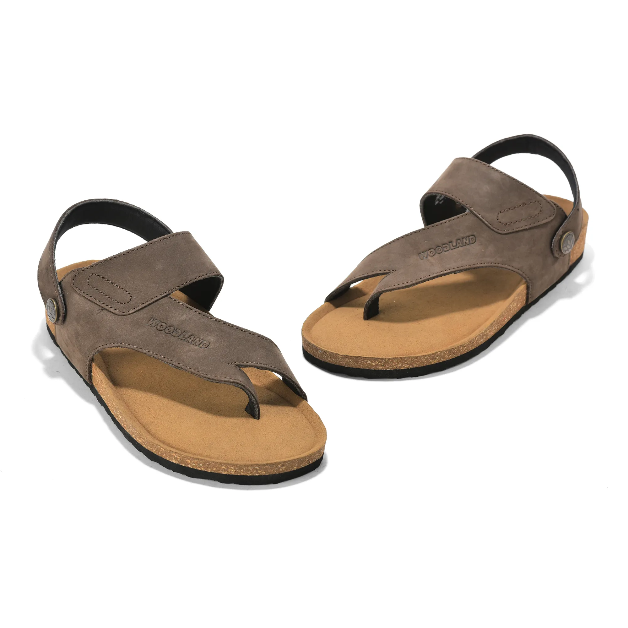 Woodland Men Brown Nubuck Leather Sandals with Heel Strap - Thumbnail 3