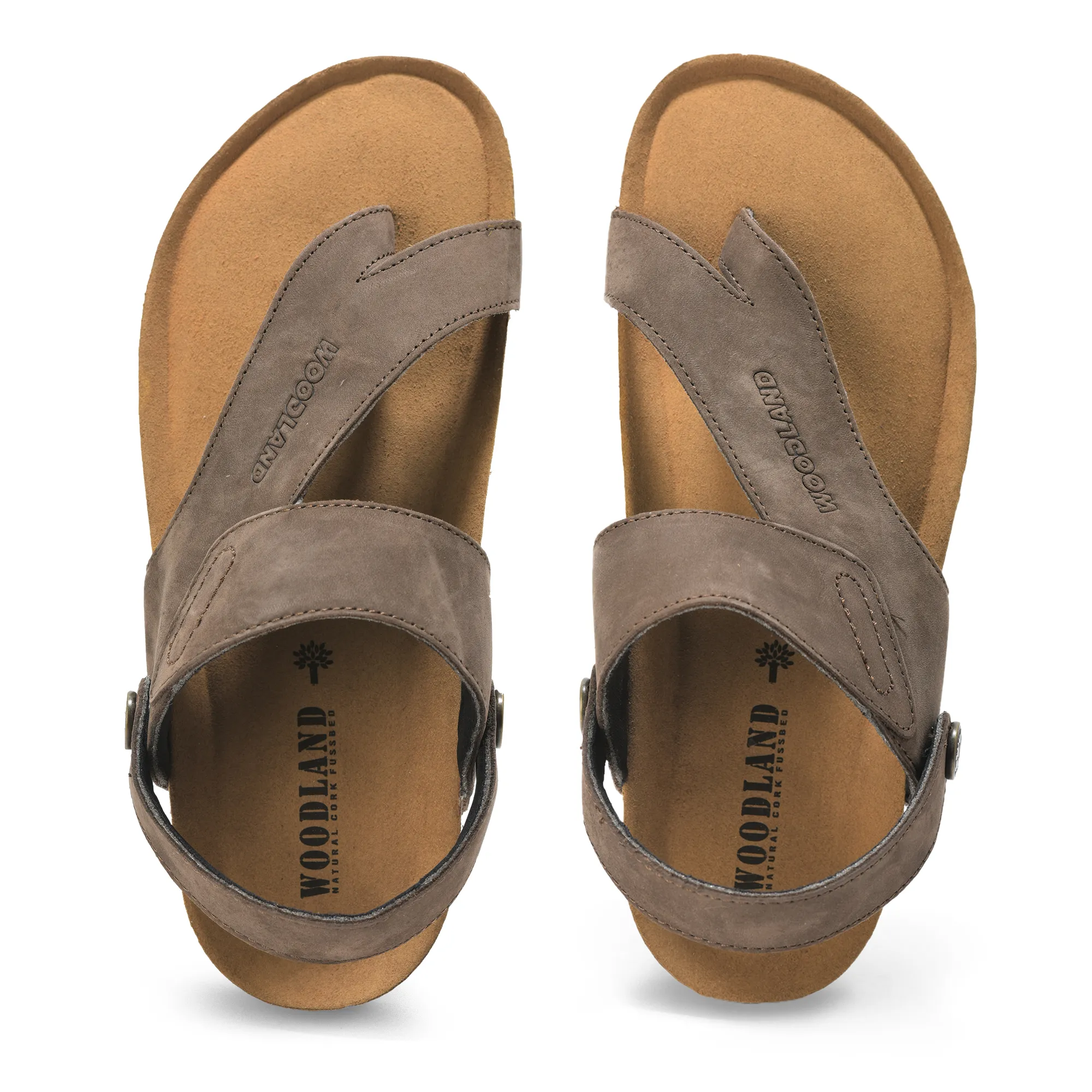 Woodland Men Brown Nubuck Leather Sandals with Heel Strap - Thumbnail 5