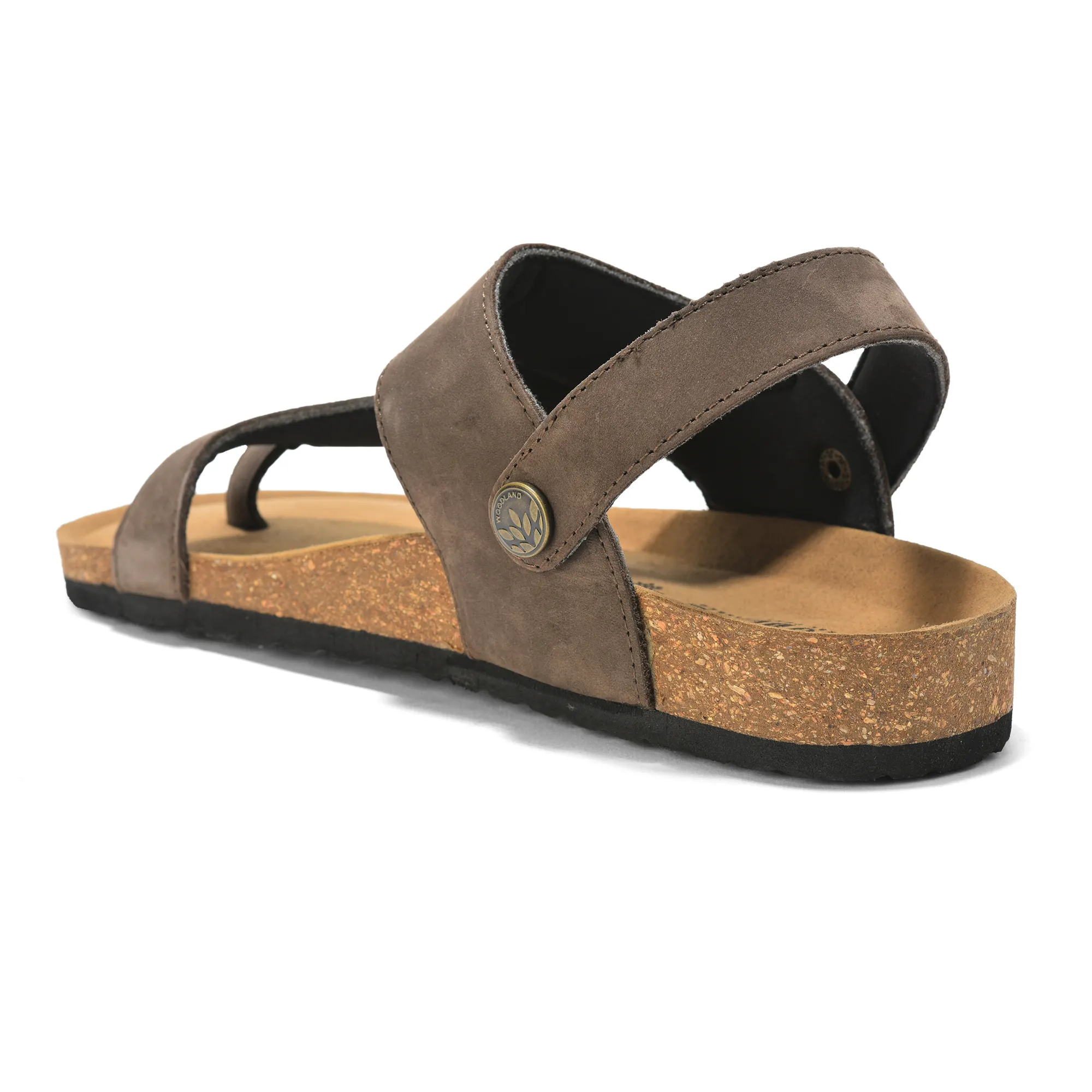 Woodland Men Brown Nubuck Leather Sandals with Heel Strap - Thumbnail 7