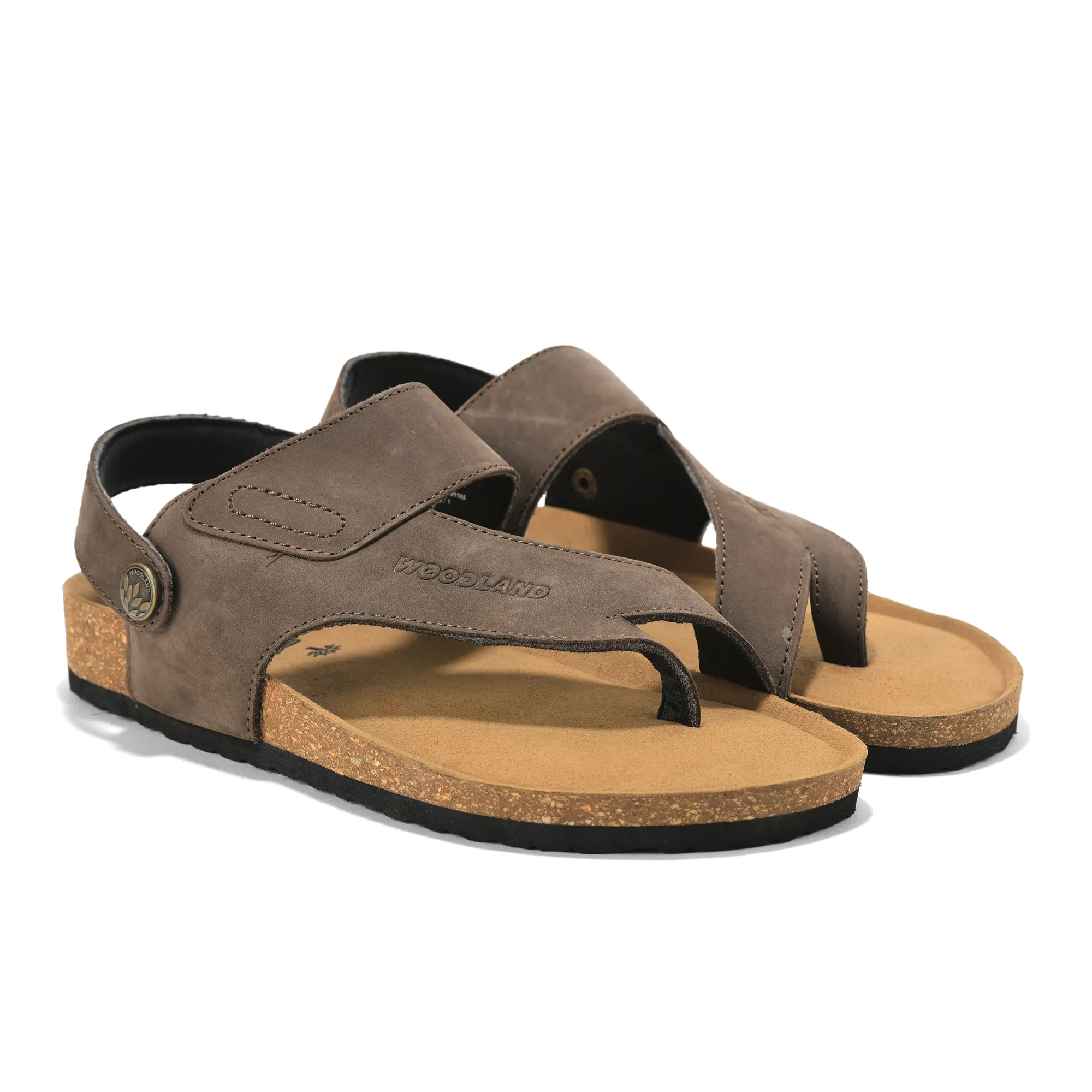 Woodland Men Brown Nubuck Leather Sandals with Heel Strap - Thumbnail 8