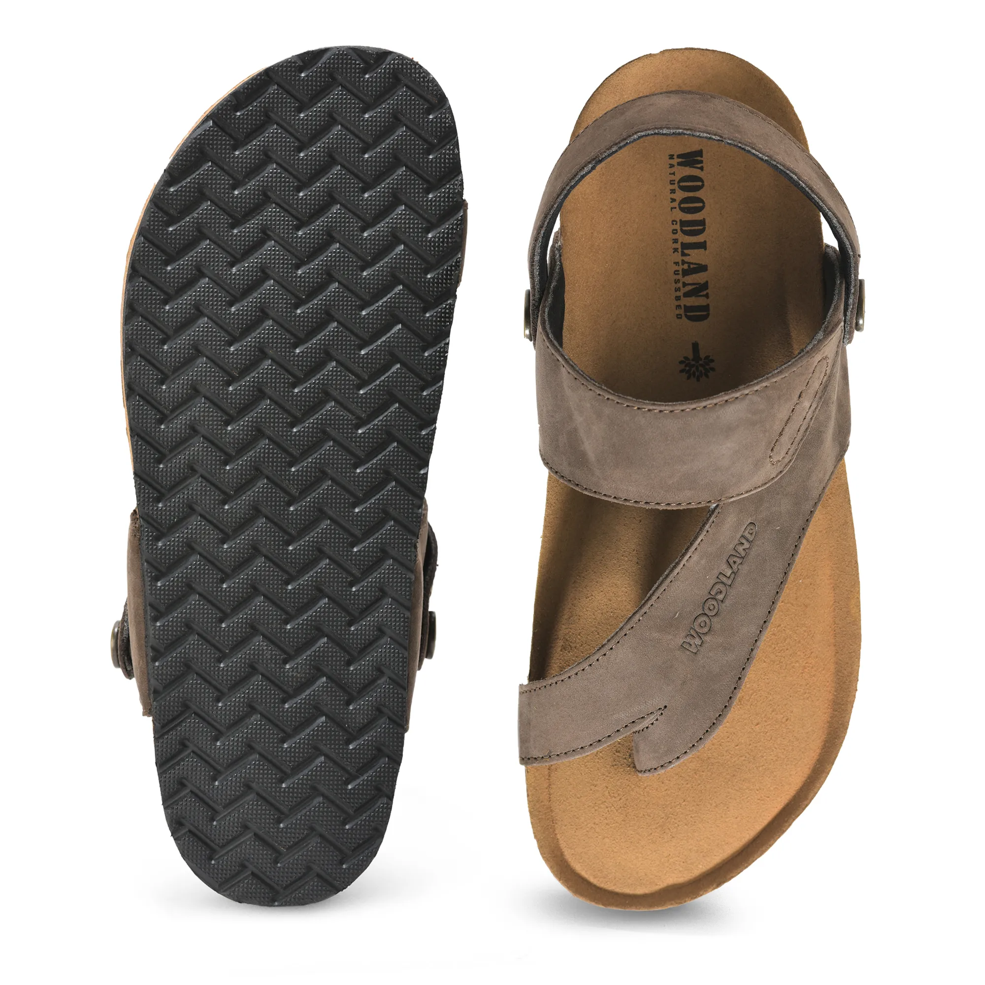 Woodland Men Brown Nubuck Leather Sandals with Heel Strap - Thumbnail 9
