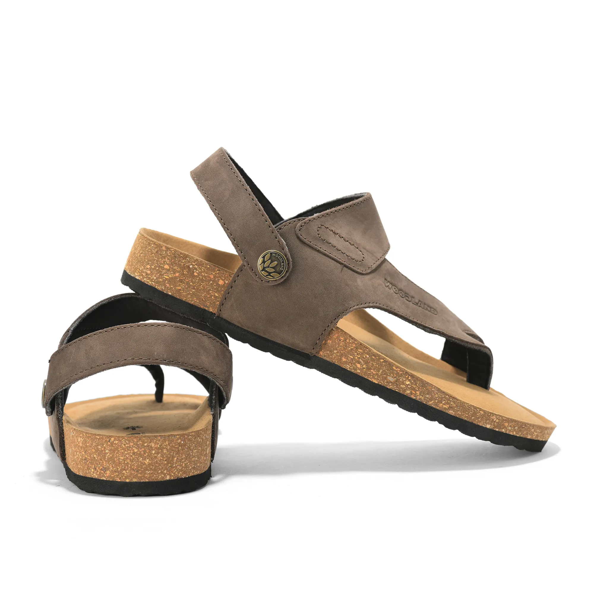 Woodland Men Brown Nubuck Leather Sandals with Heel Strap - Thumbnail 10