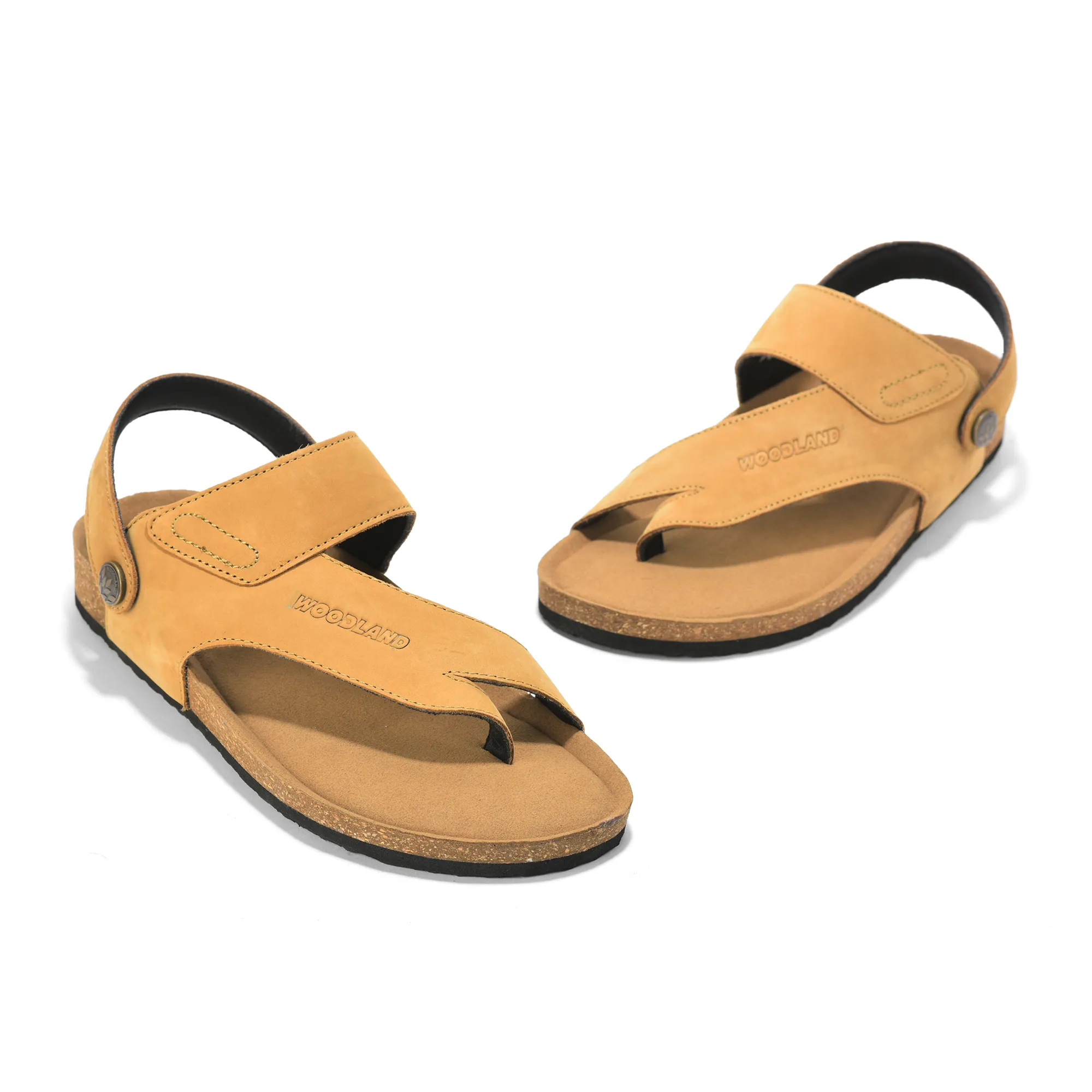 Woodland Men Camel Nubuck Leather Sandals with Heel Strap - Thumbnail 3