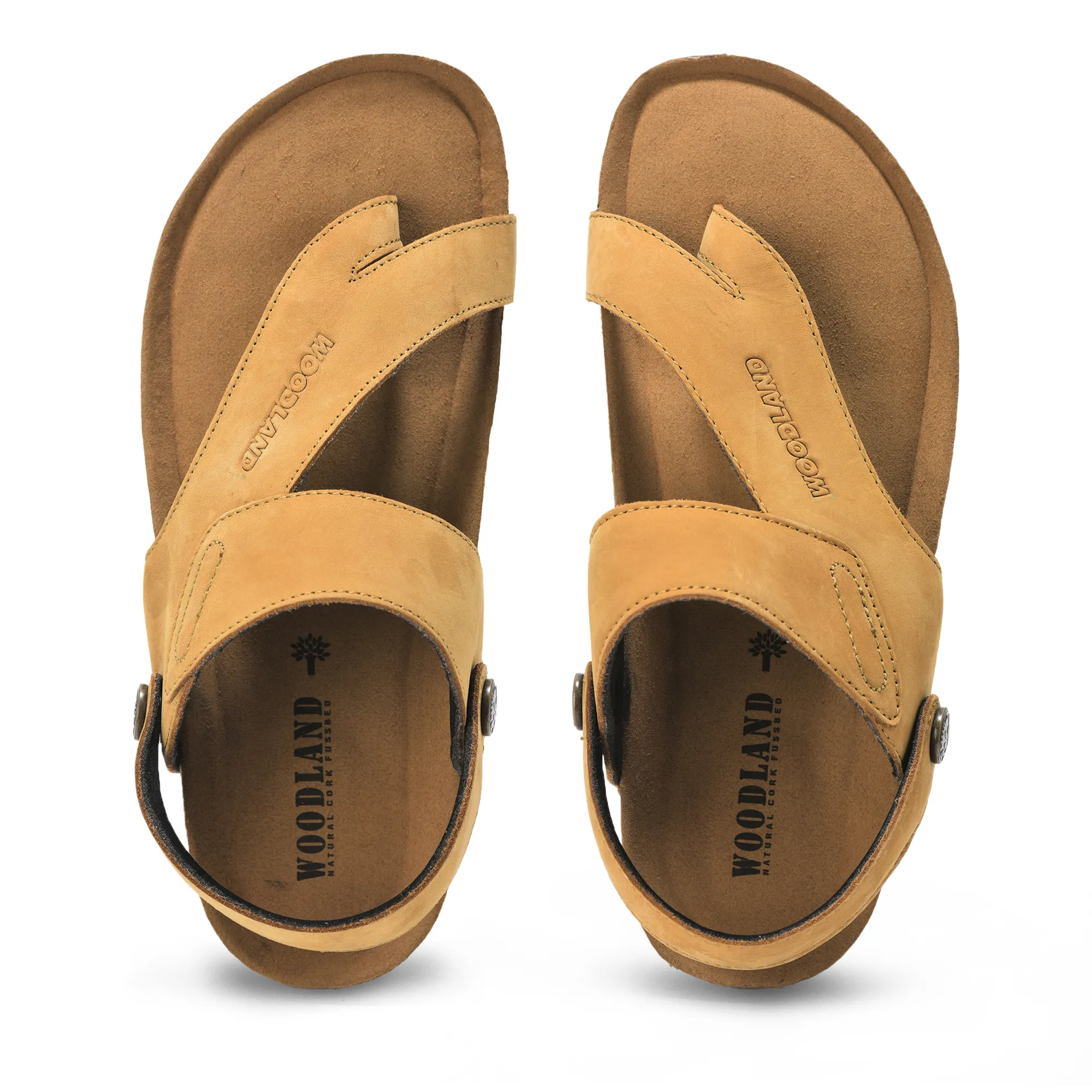 Woodland Men Camel Nubuck Leather Sandals with Heel Strap - Thumbnail 5