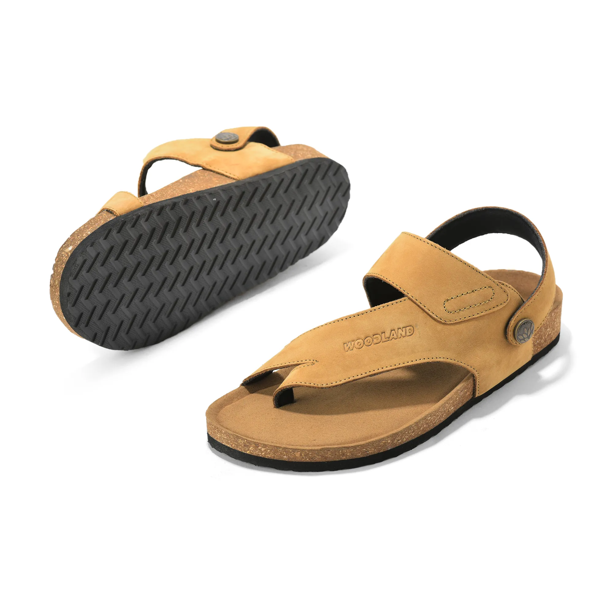 Woodland Men Camel Nubuck Leather Sandals with Heel Strap - Thumbnail 6