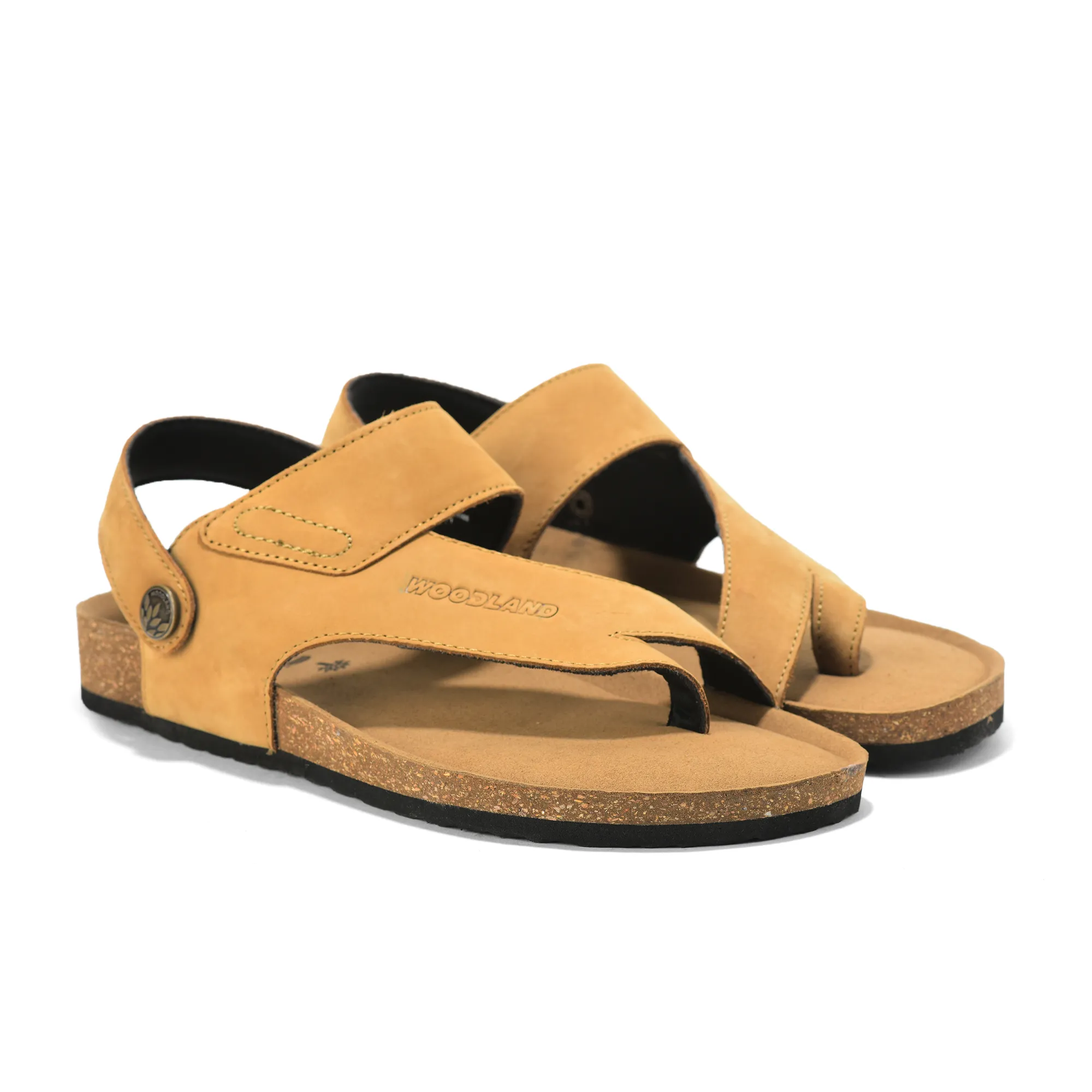 Woodland Men Camel Nubuck Leather Sandals with Heel Strap - Thumbnail 8