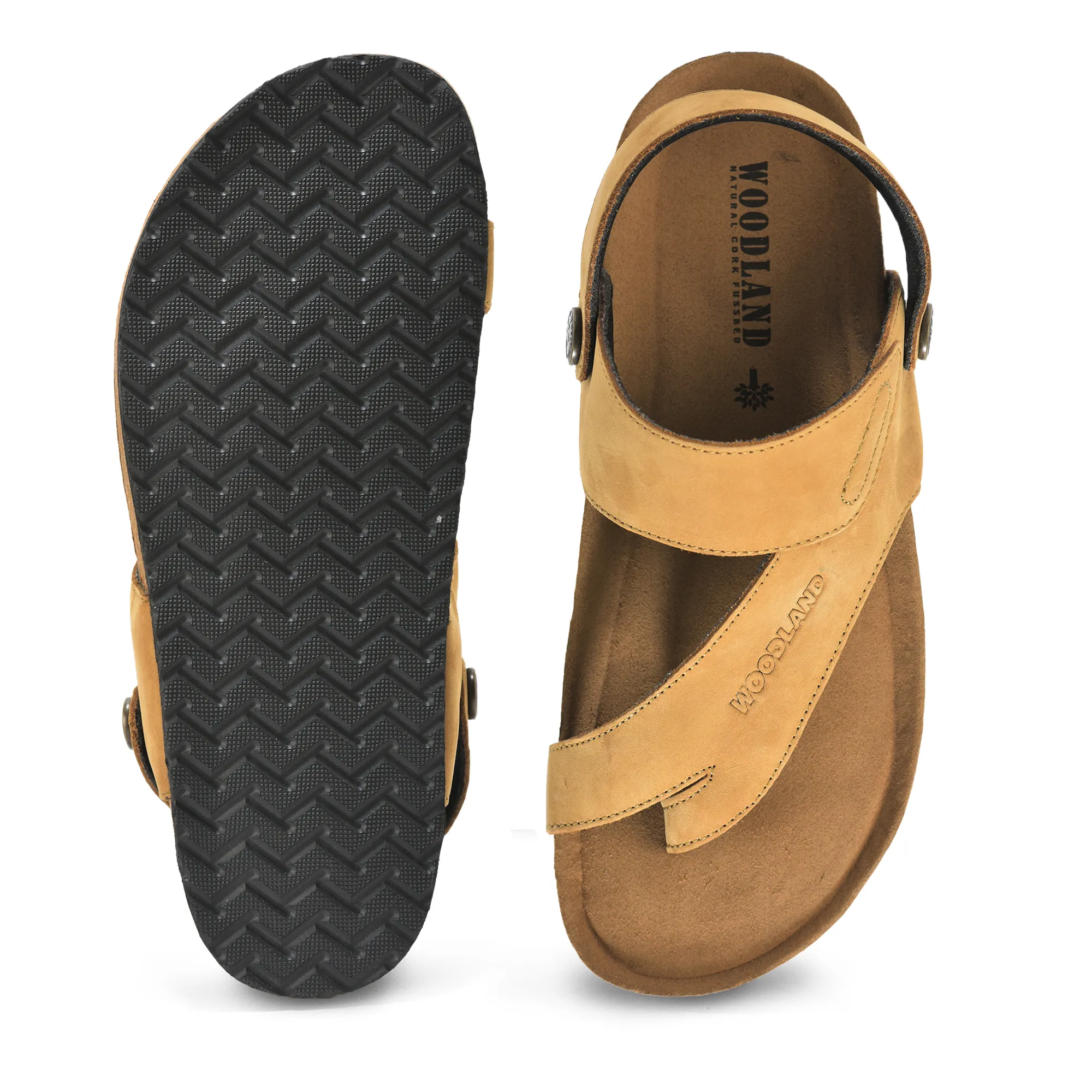 Woodland Men Camel Nubuck Leather Sandals with Heel Strap - Thumbnail 9