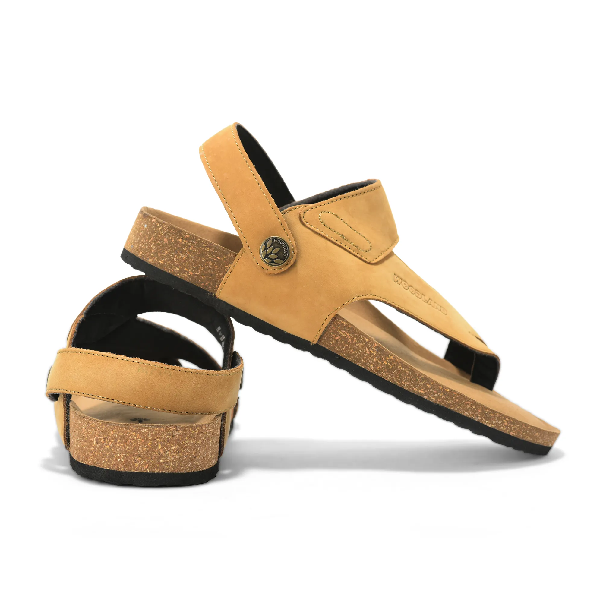 Woodland Men Camel Nubuck Leather Sandals with Heel Strap - Thumbnail 10