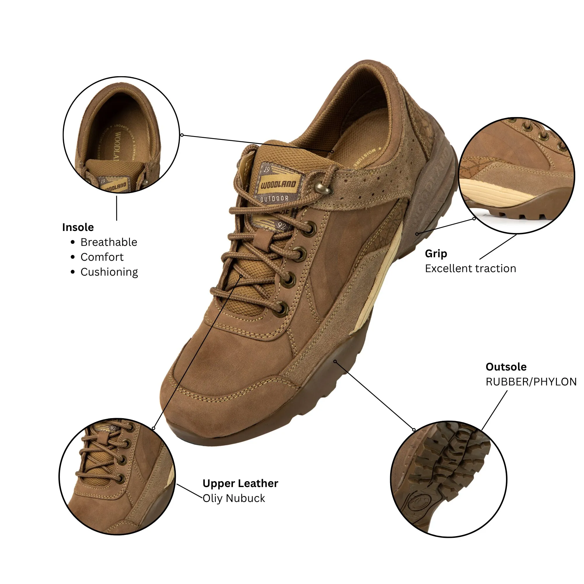 Men Dubai Khaki Nubuck Trail-Inspired Casual Lace-Up Shoes - Thumbnail 10