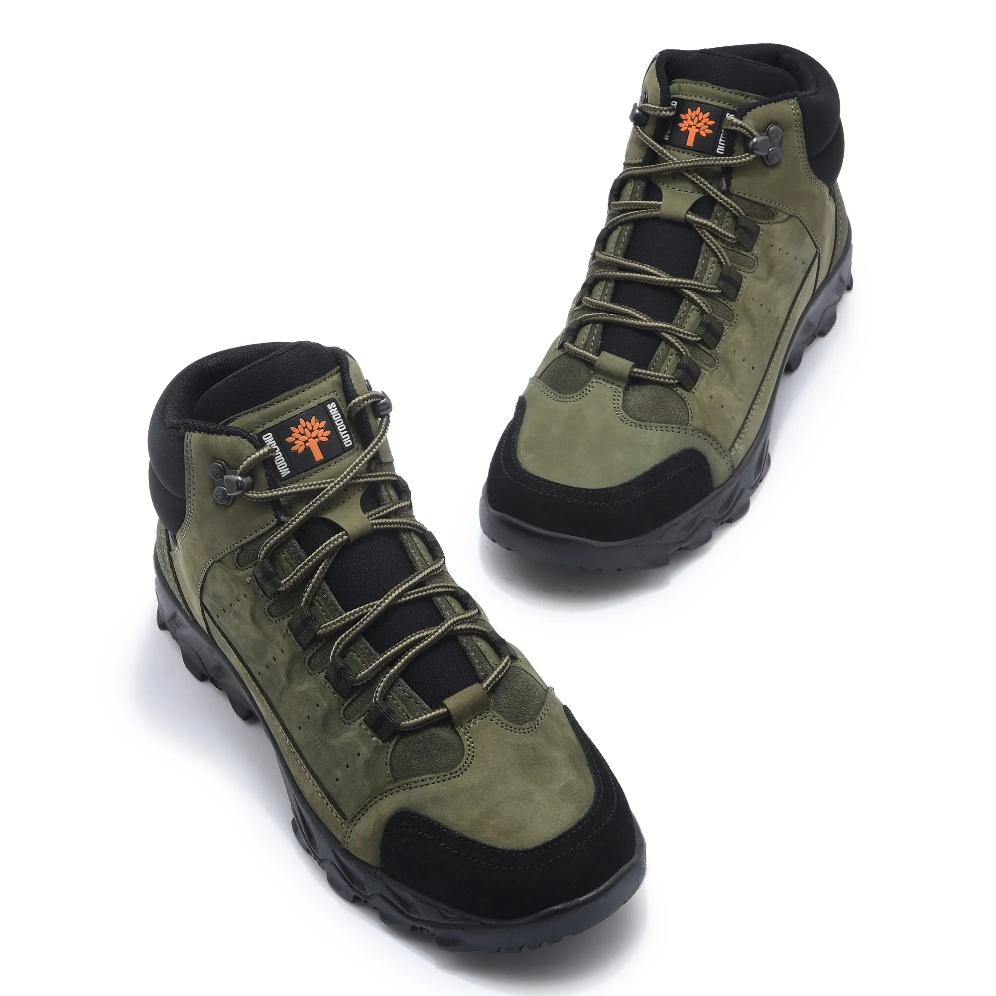 Men Olive Nubuck Leather Casual Boots - Thumbnail 2