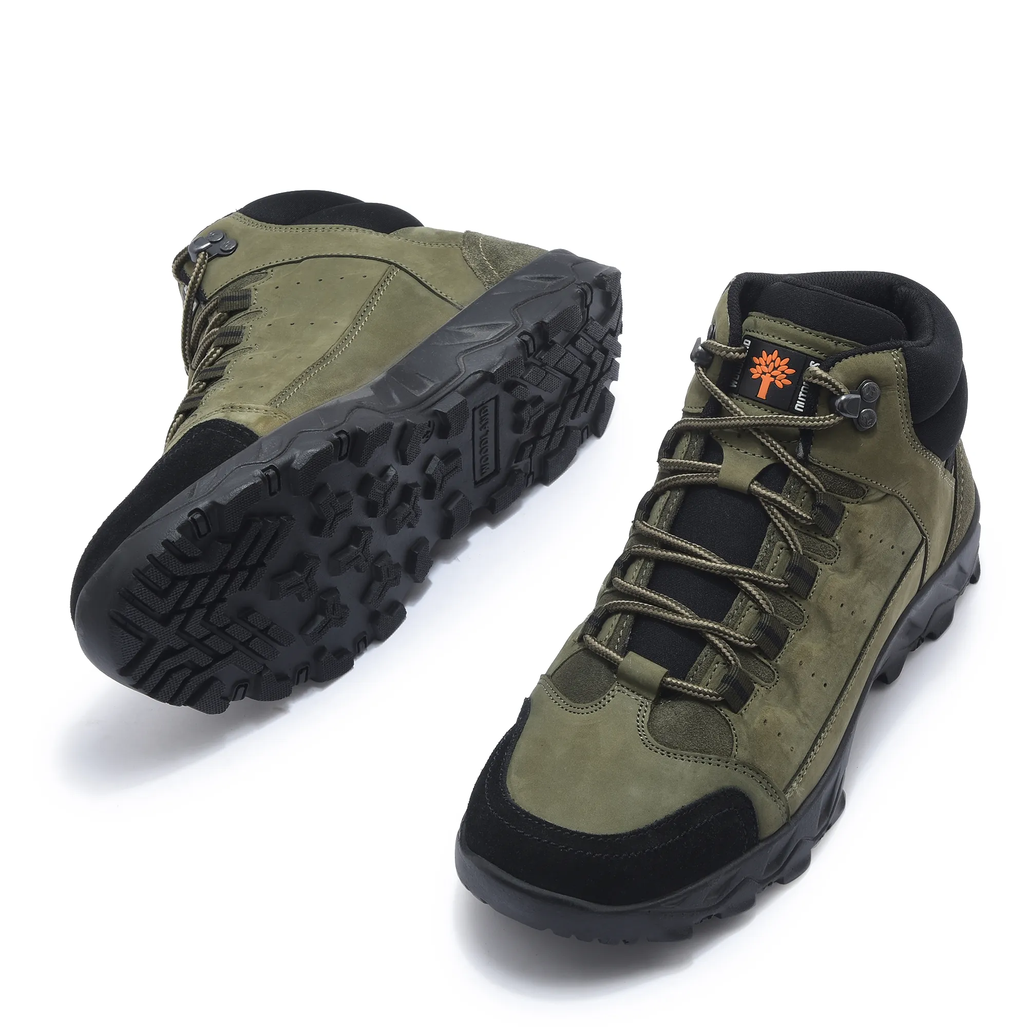 Men Olive Nubuck Leather Casual Boots - Thumbnail 5