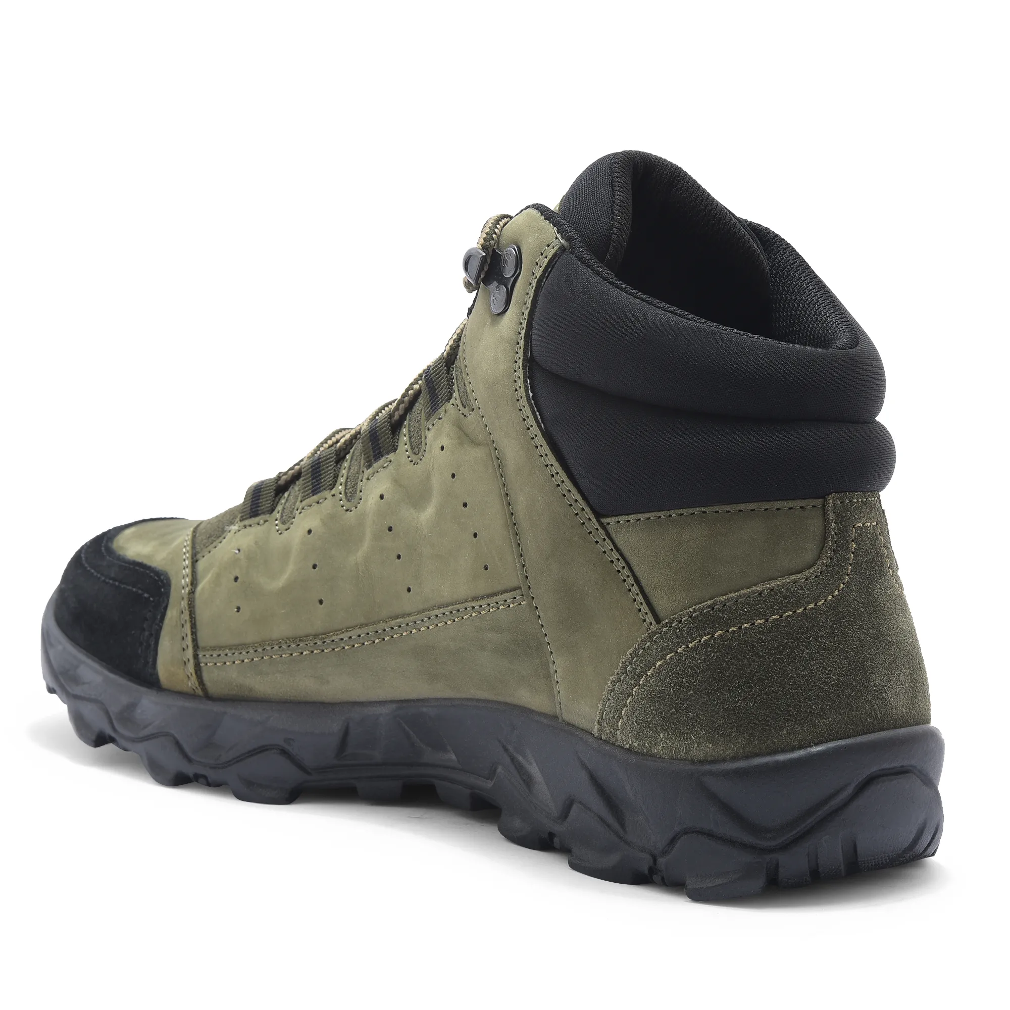 Men Olive Nubuck Leather Casual Boots - Thumbnail 6