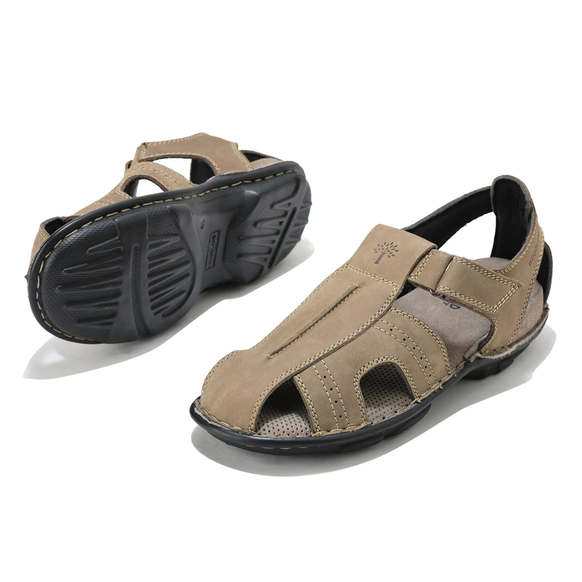 Woodland Men Camel Nubuck Walking Sandals - Thumbnail 6