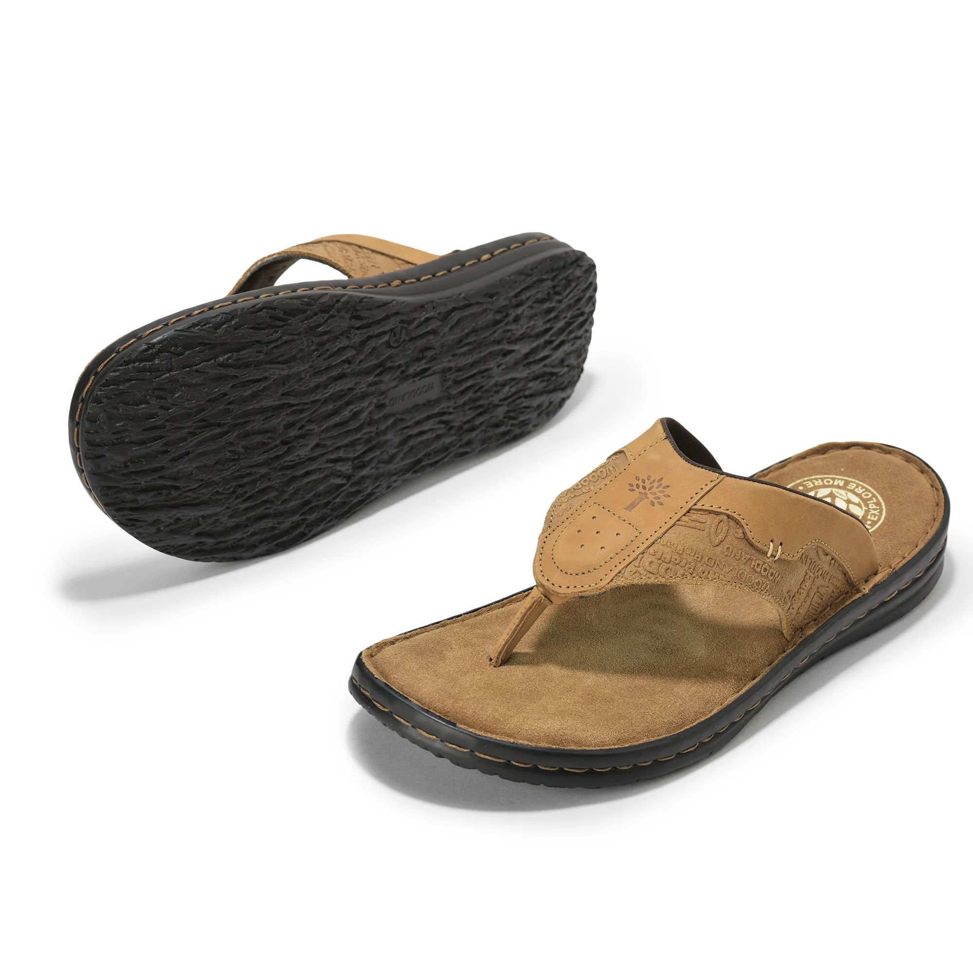 Camel Nubuk Slippers for Men - Thumbnail 4
