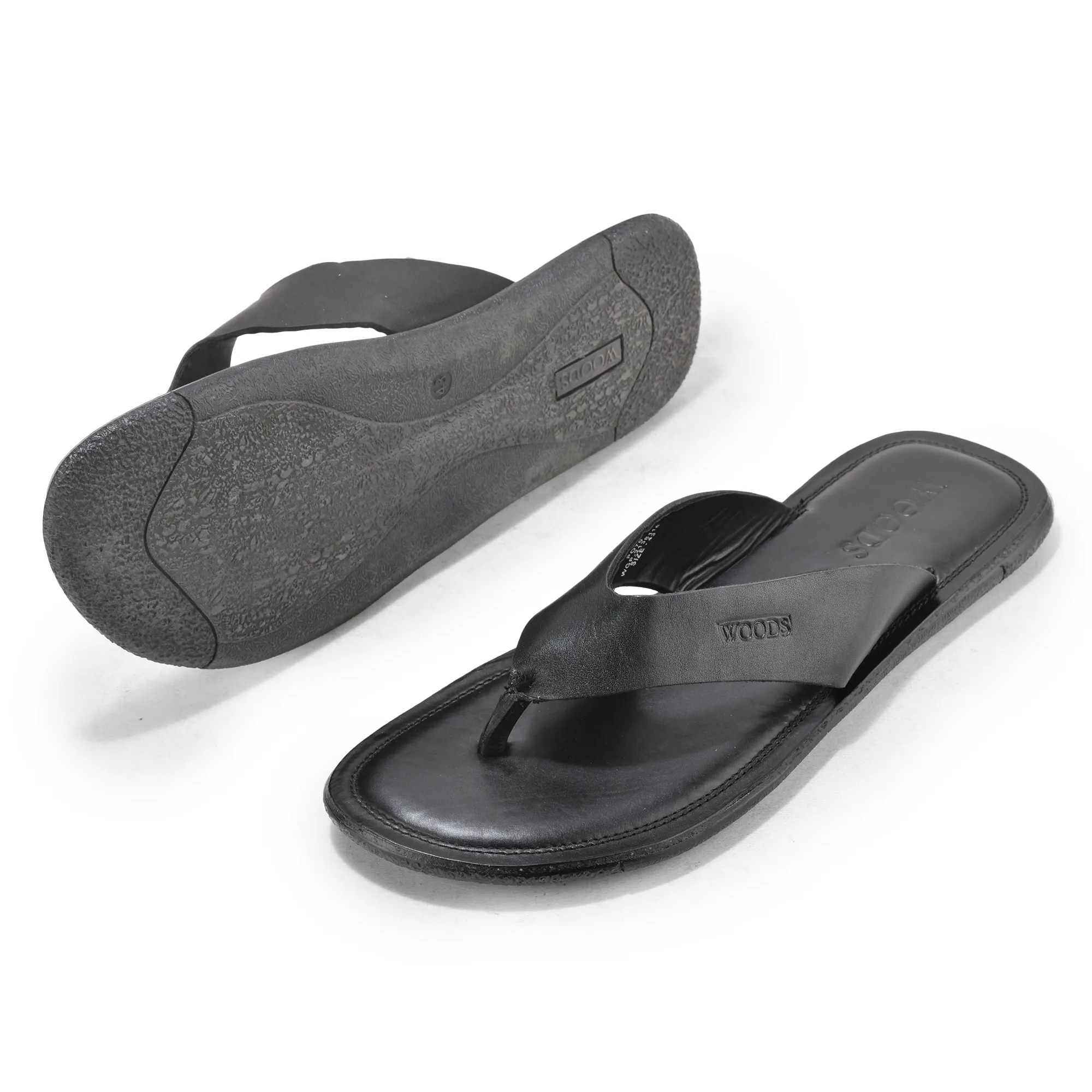 Black Softy Leather Slippers For Men - Thumbnail 5