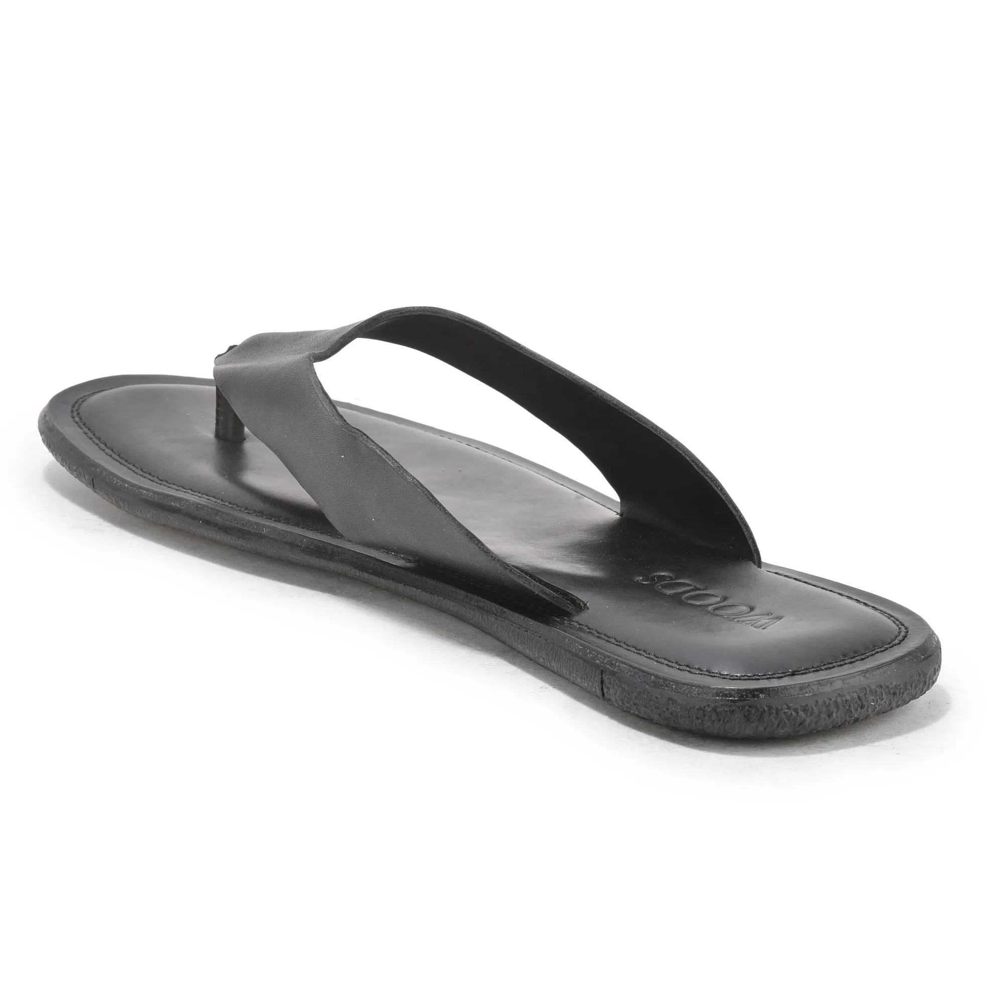 Black Softy Leather Slippers For Men - Thumbnail 6