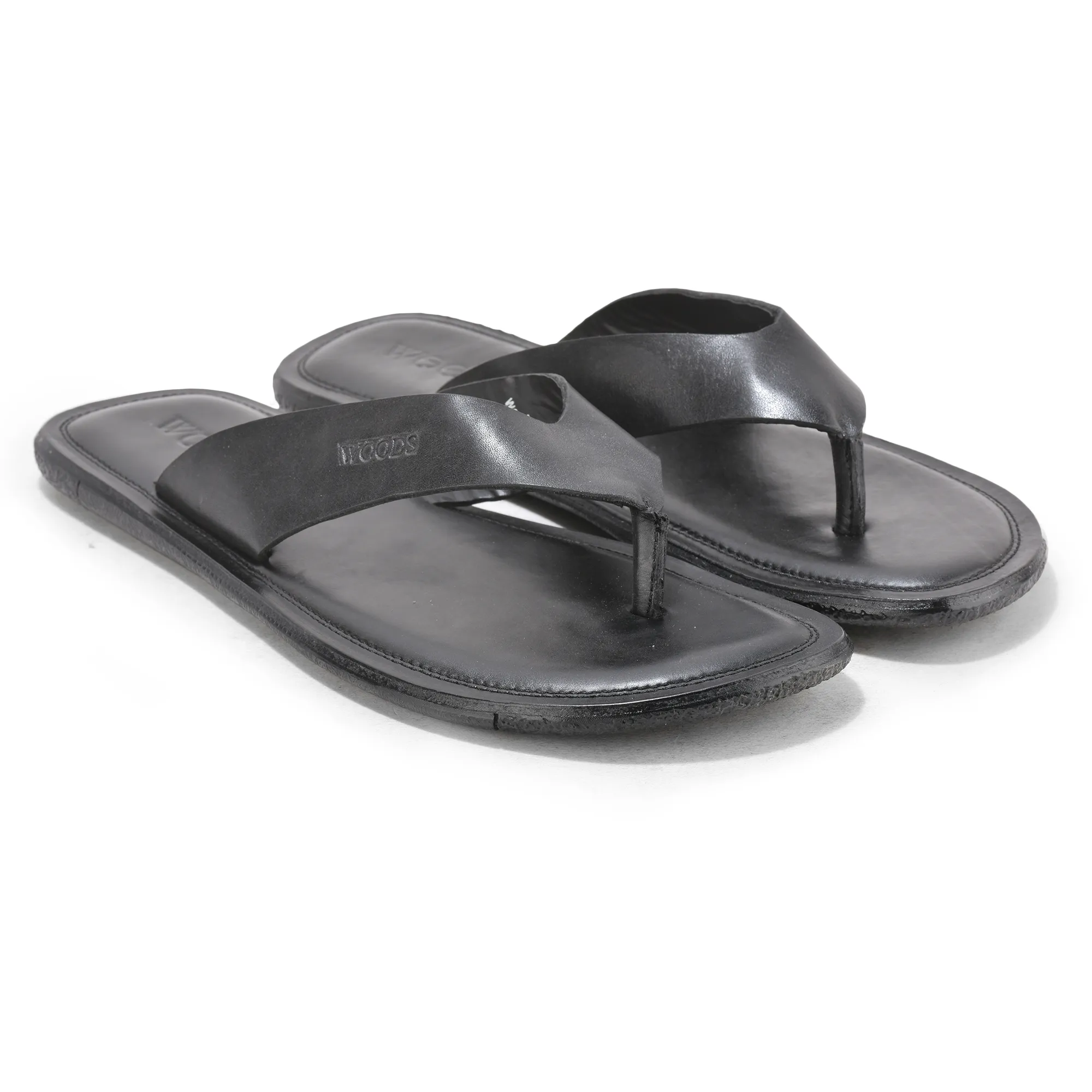 Black Softy Leather Slippers For Men - Thumbnail 7