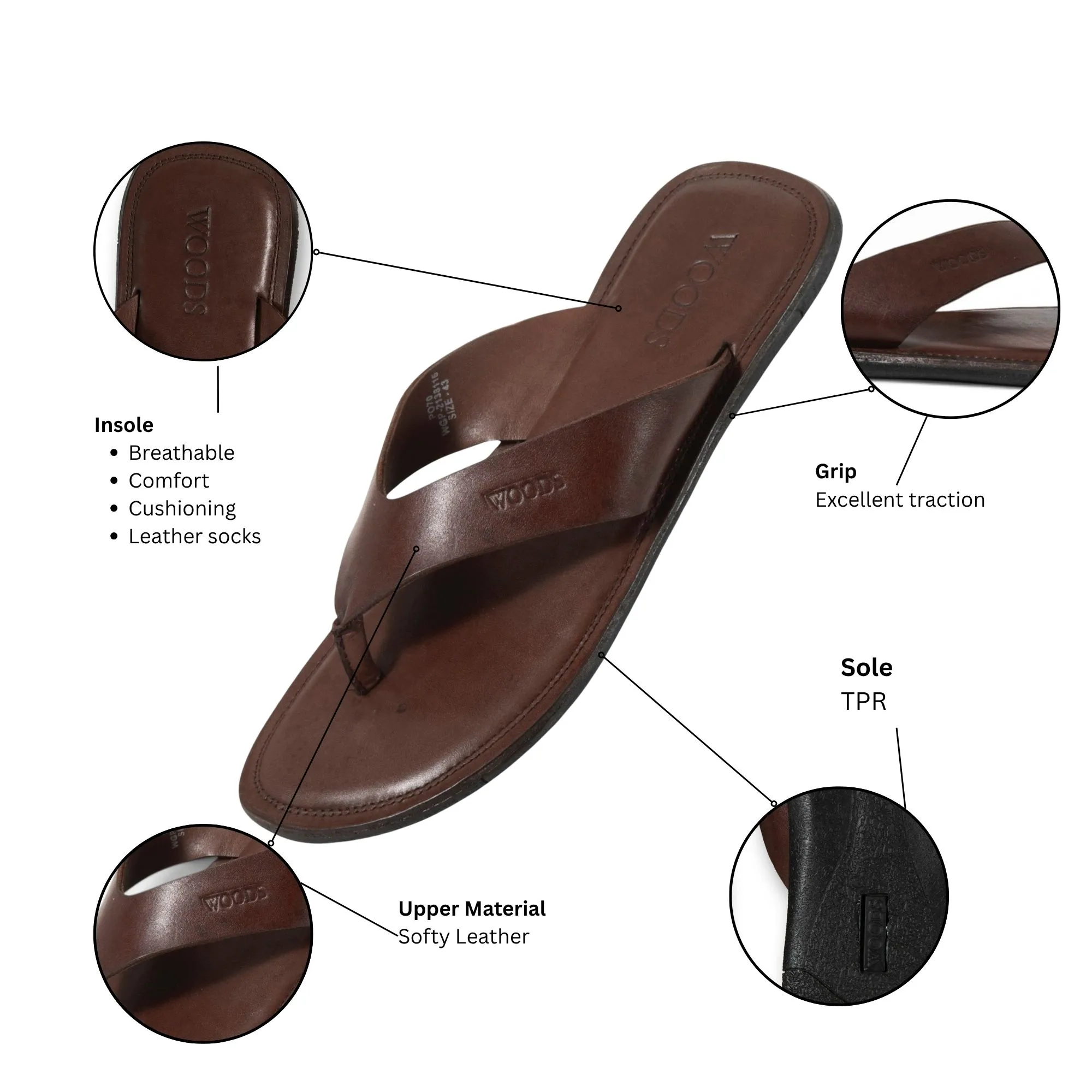 Coffee Softy Leather Slippers For Men 4