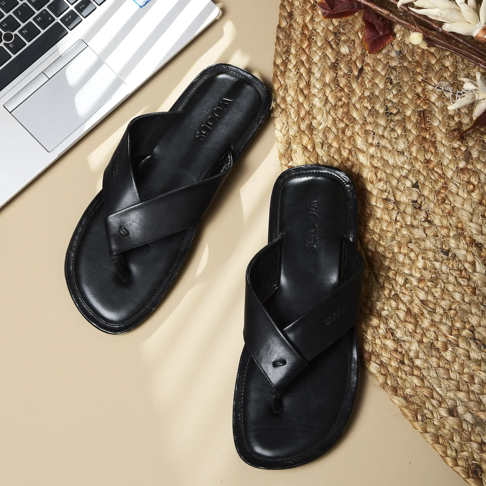 Black Leather Slipper for Men - Thumbnail 9