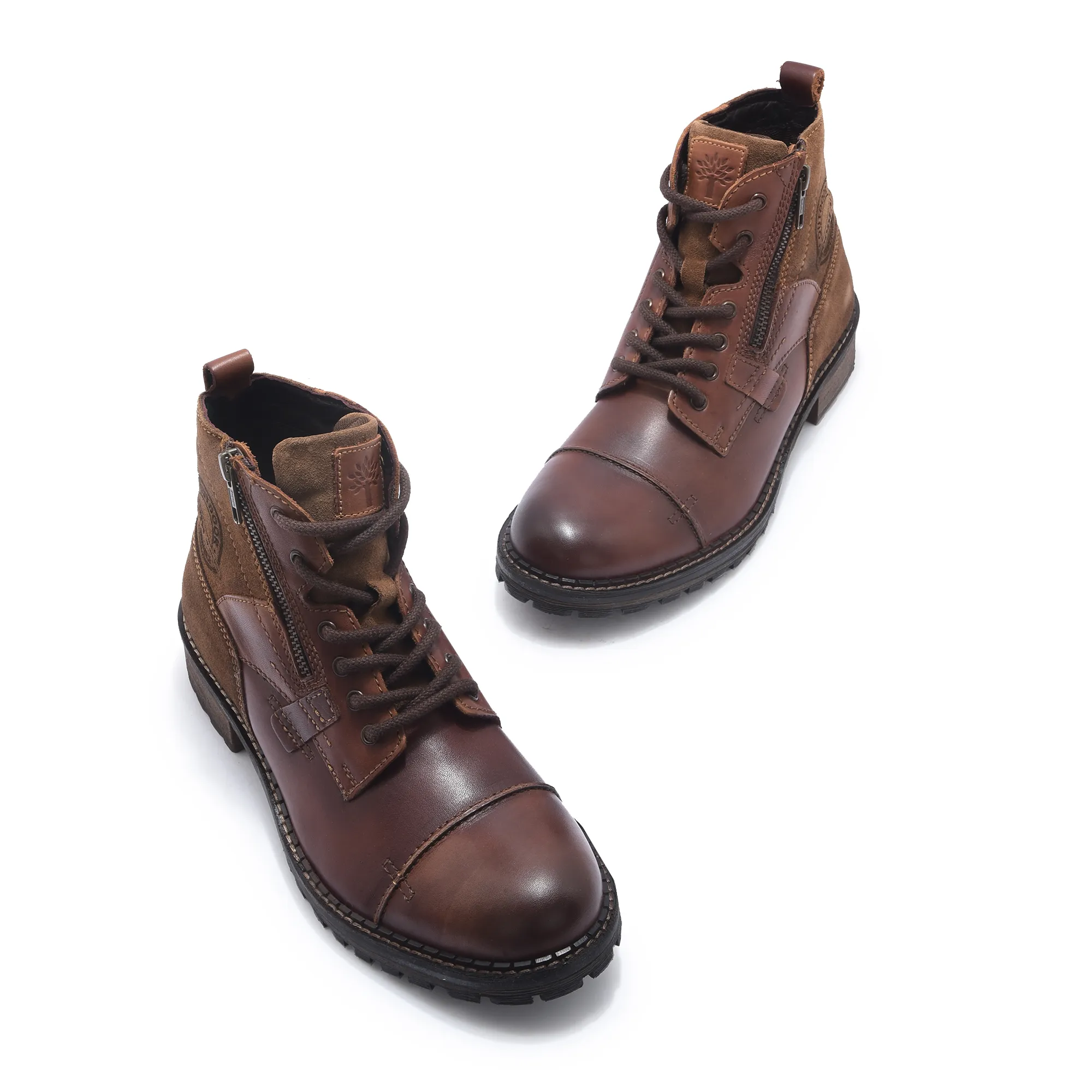 Men Tan Ankle Boots with Side Zipper - Thumbnail 2