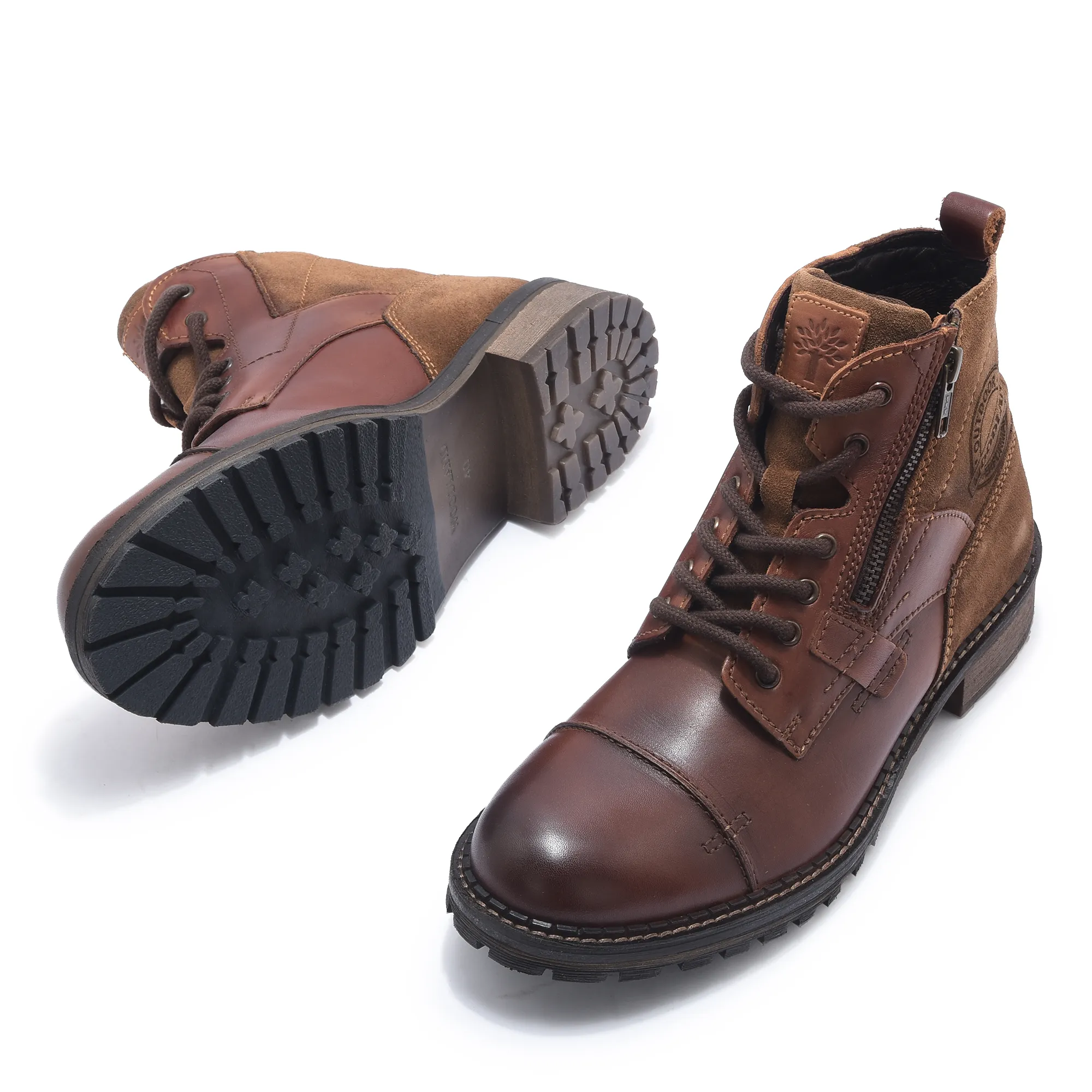 Men Tan Ankle Boots with Side Zipper - Thumbnail 5
