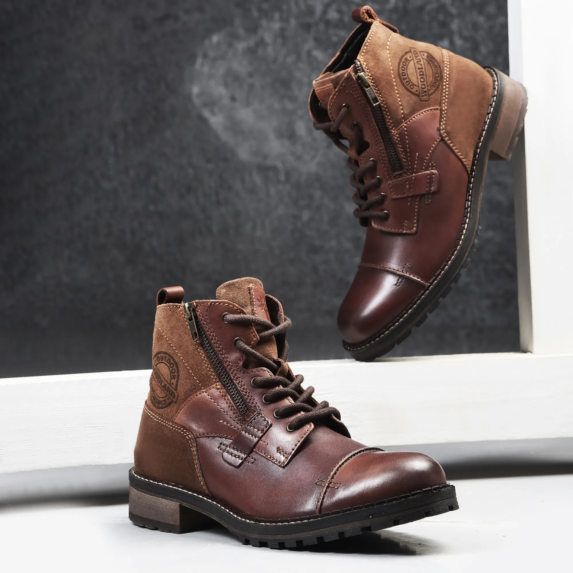 Men Tan Ankle Boots with Side Zipper - Thumbnail 9