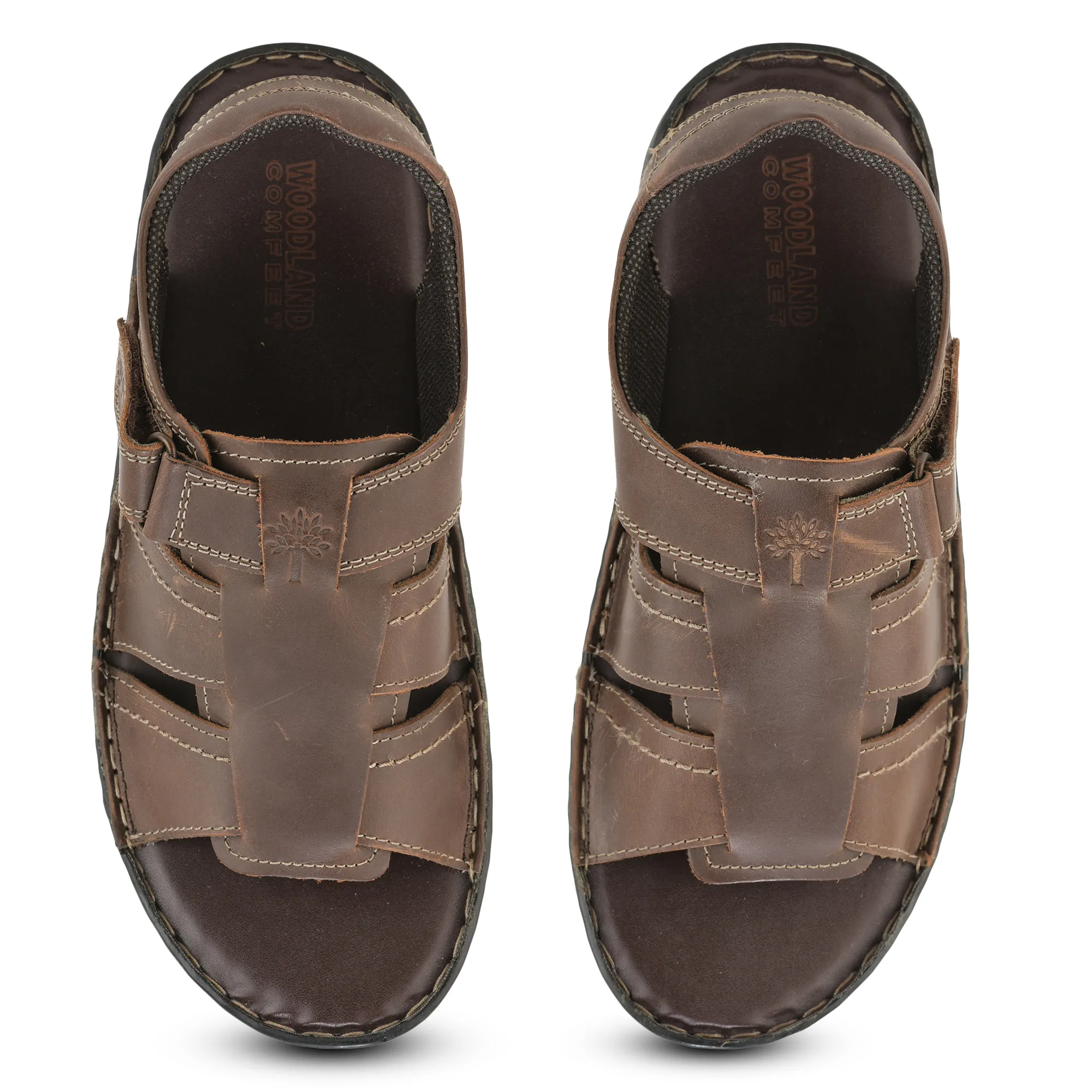 Brown Multi Strap Sandals For Men - Thumbnail 5