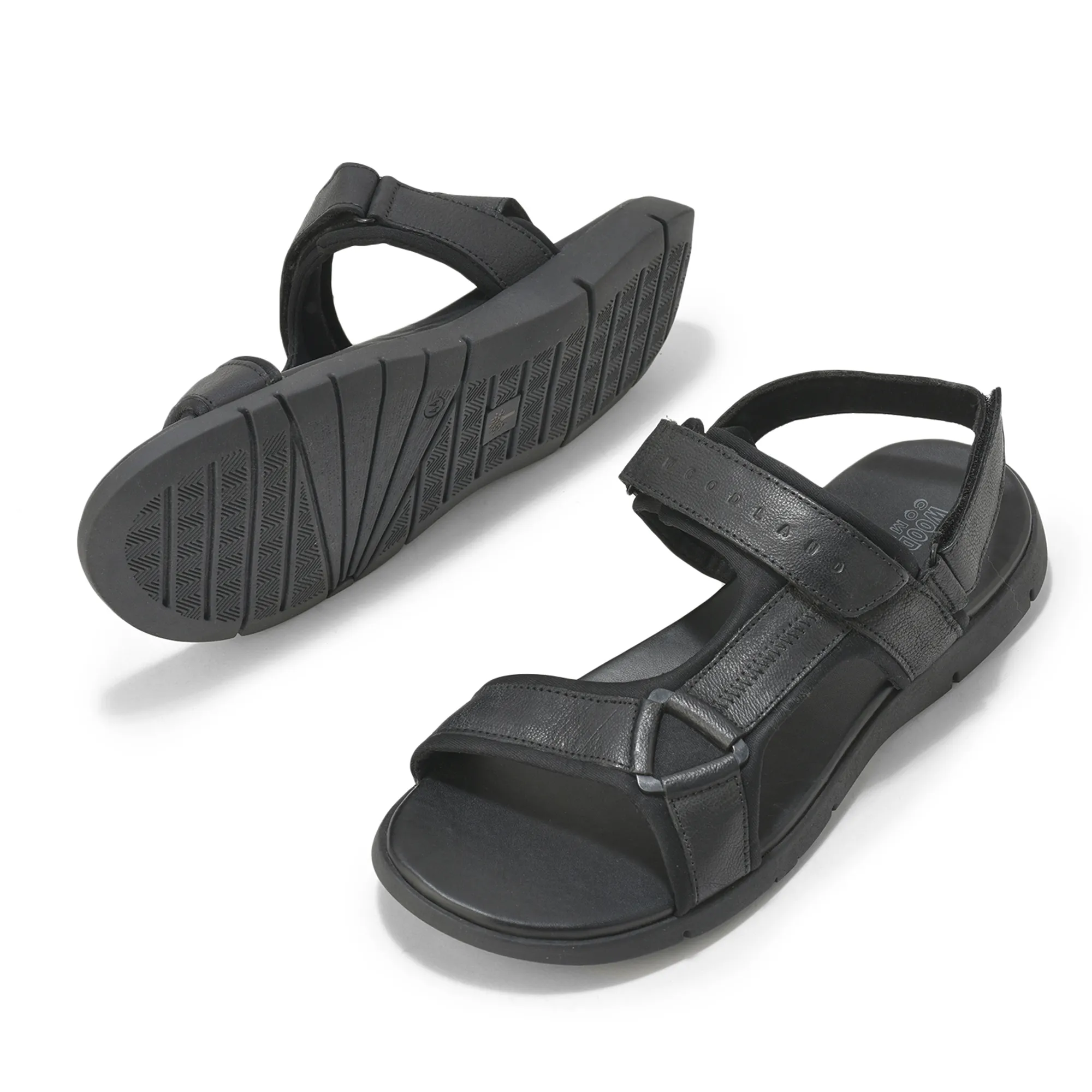 Woodland Men Softy Leather Black Sandals - Thumbnail 6