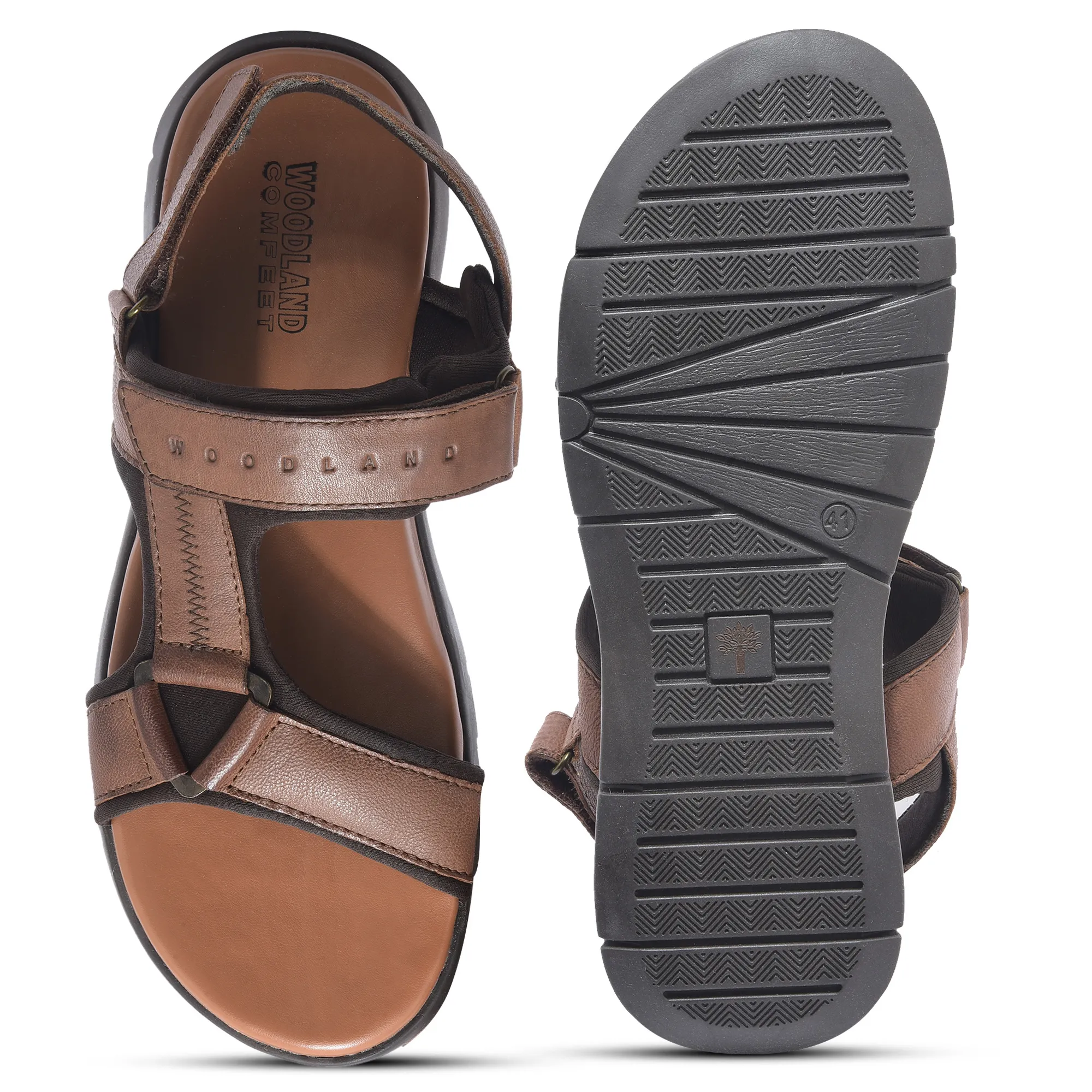Woodland Men Softy Leather Tan Sandals - Thumbnail 8