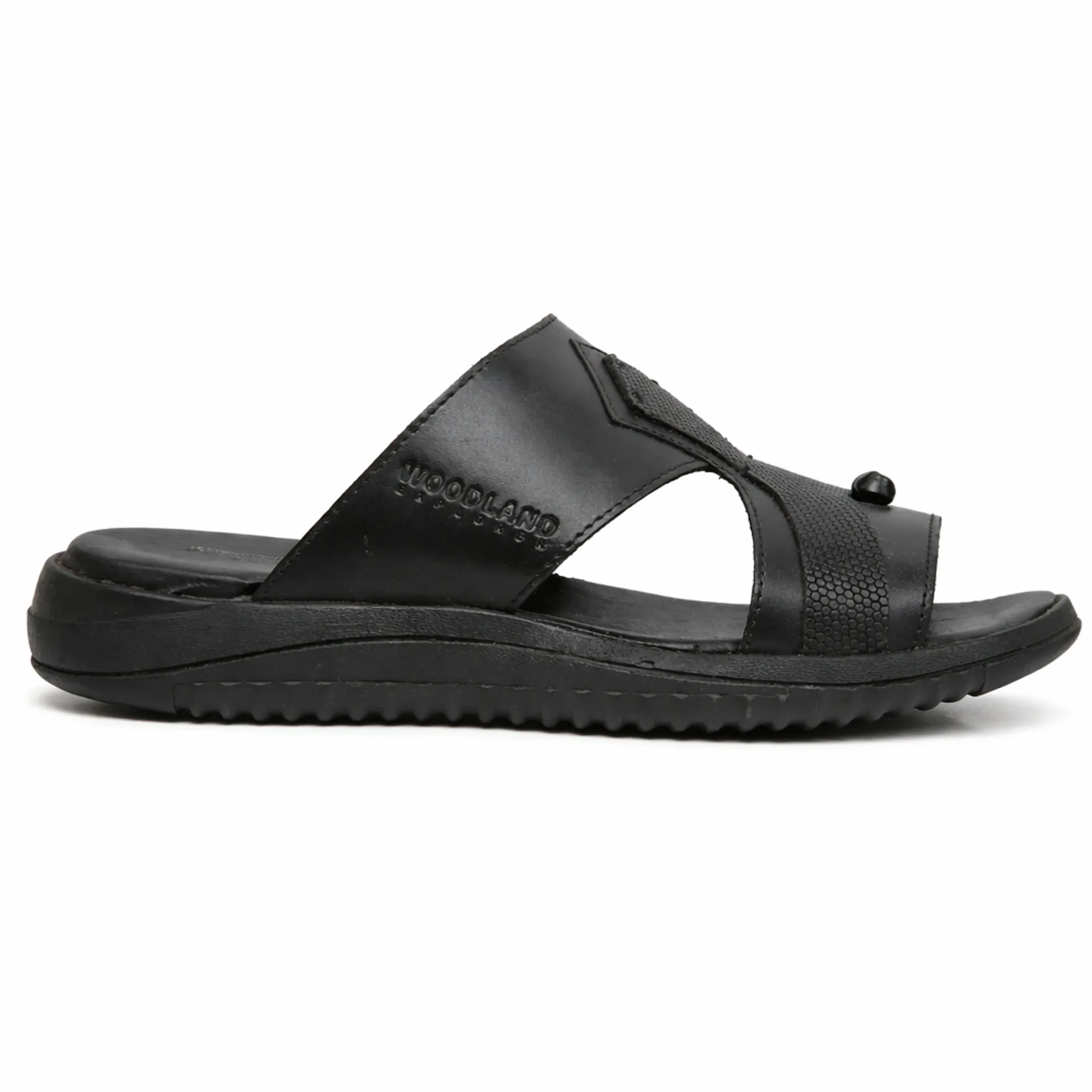 Black Softy Leather Slippers For Men - Thumbnail 2