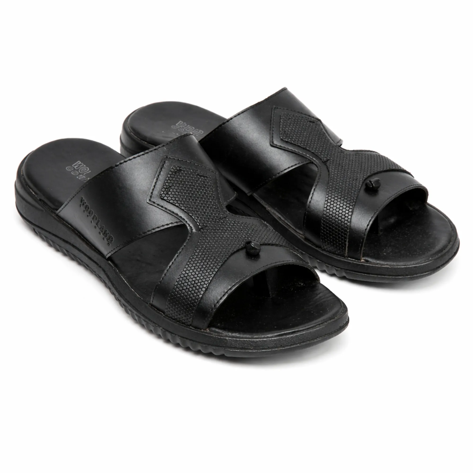Black Softy Leather Slippers For Men - Thumbnail 3