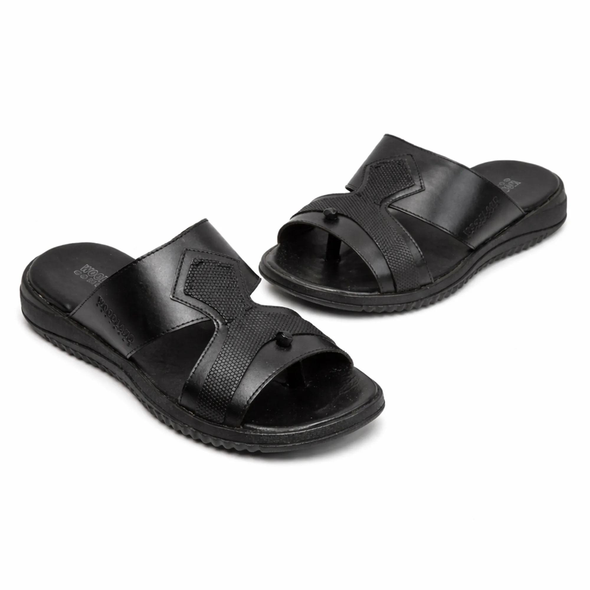 Black Softy Leather Slippers For Men - Thumbnail 4