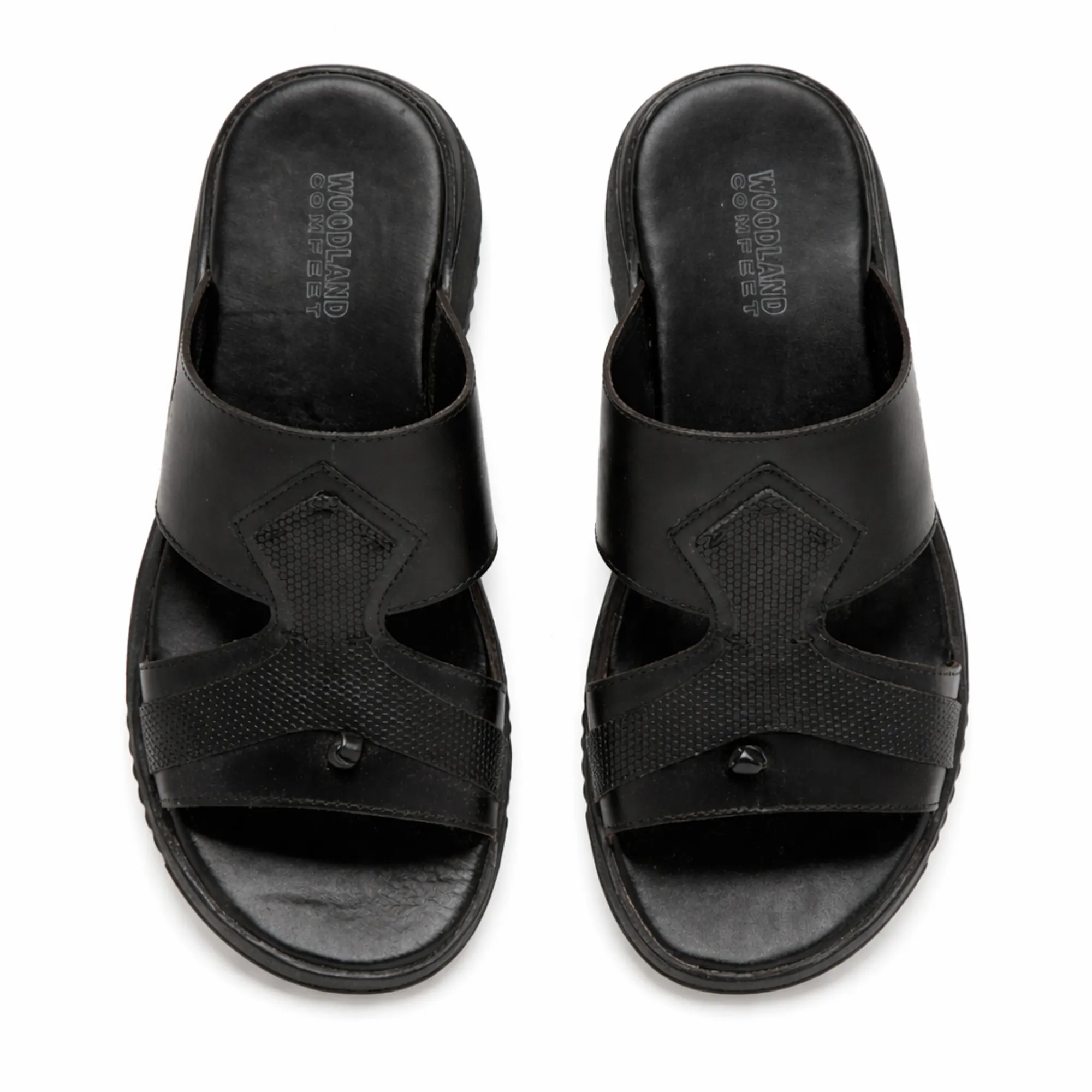 Black Softy Leather Slippers For Men - Thumbnail 5