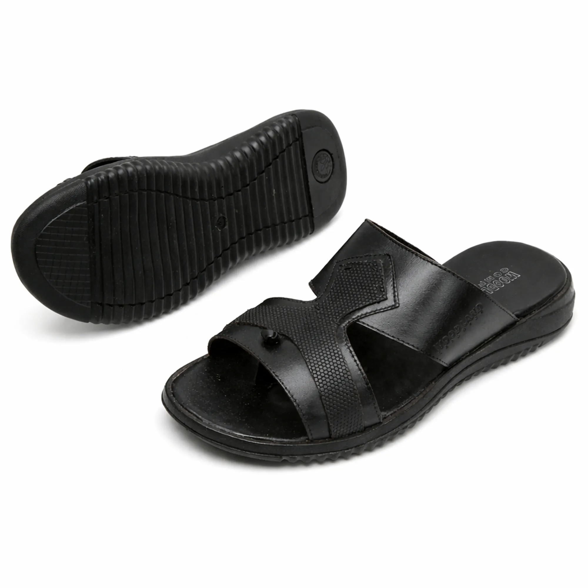 Black Softy Leather Slippers For Men - Thumbnail 6