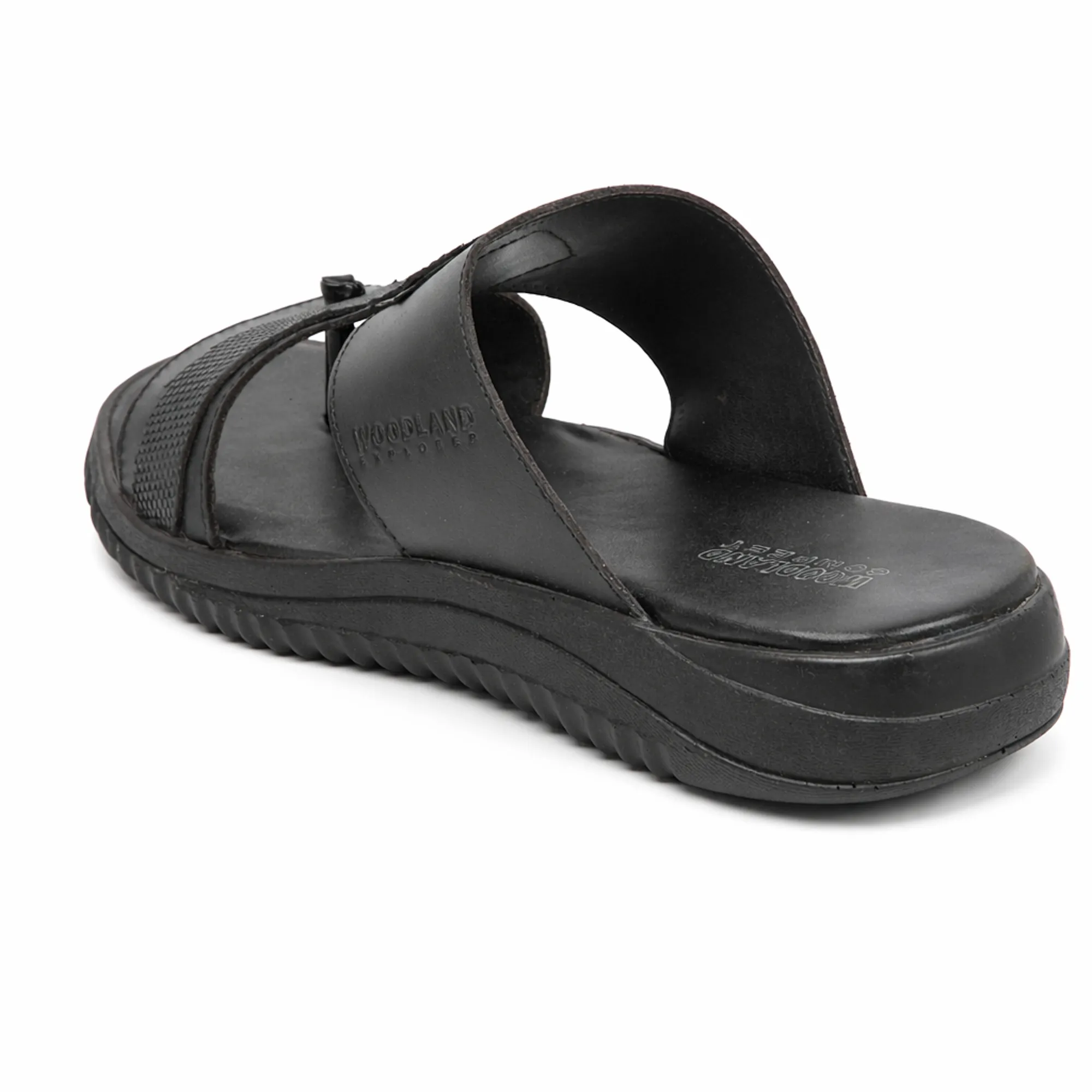 Black Softy Leather Slippers For Men - Thumbnail 7
