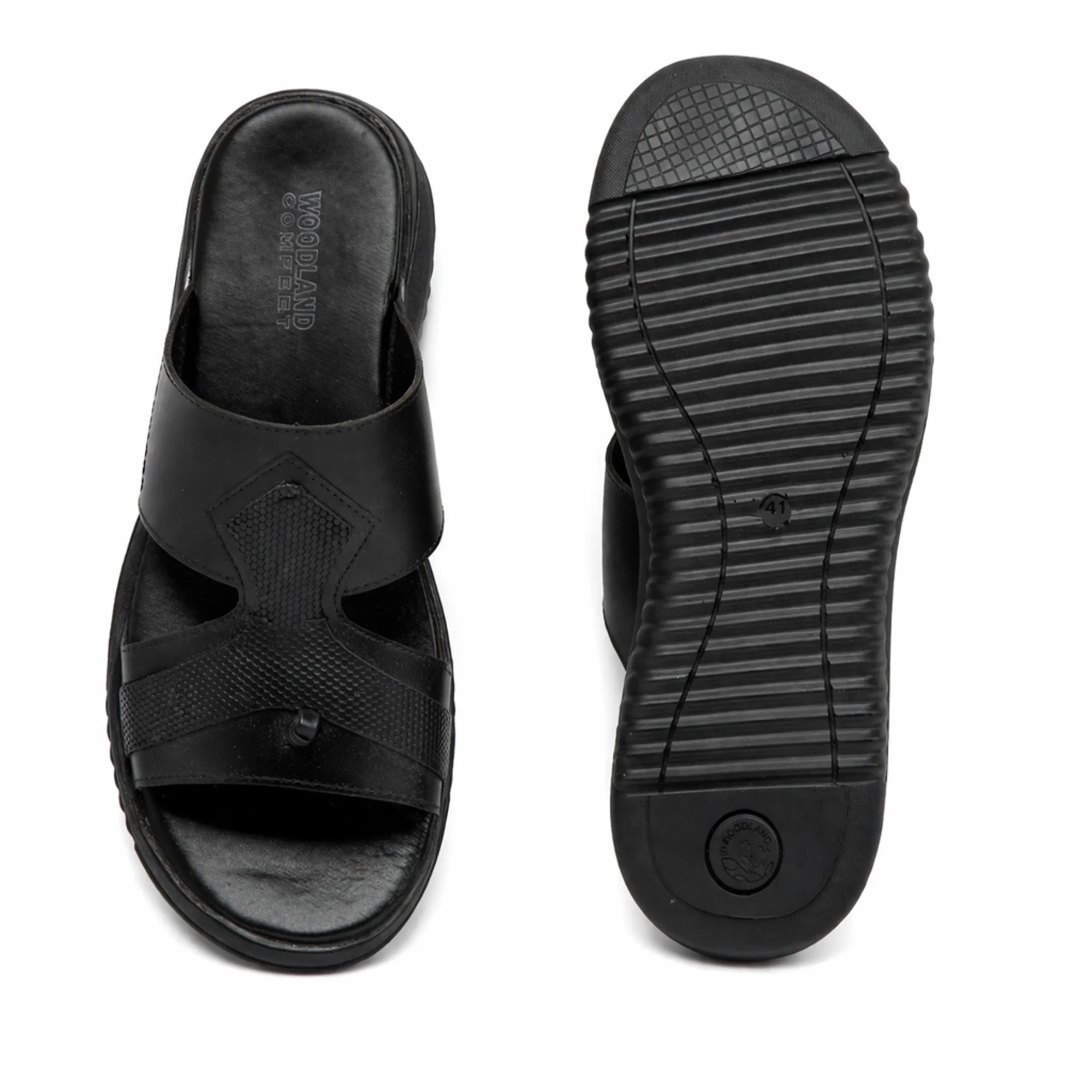 Black Softy Leather Slippers For Men - Thumbnail 8