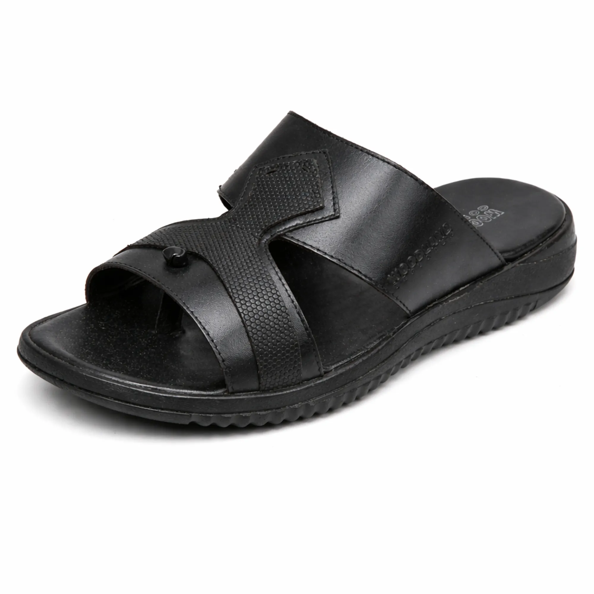 Black Softy Leather Slippers For Men - Thumbnail 10