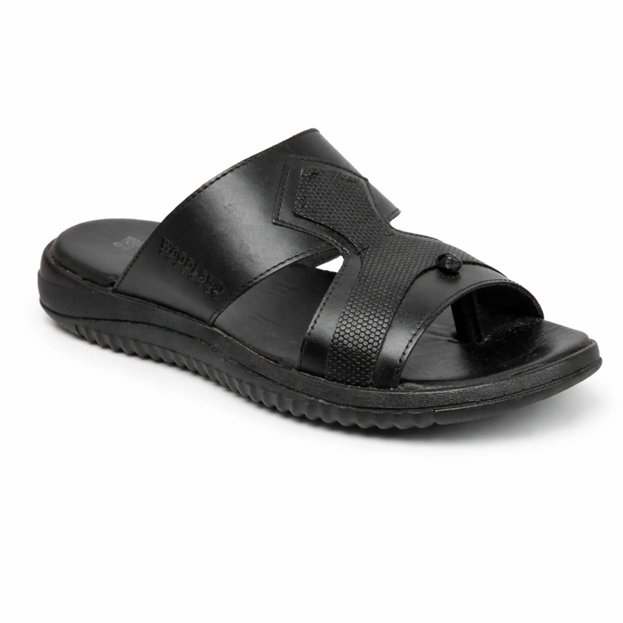 Black Softy Leather Slippers For Men - Thumbnail 11