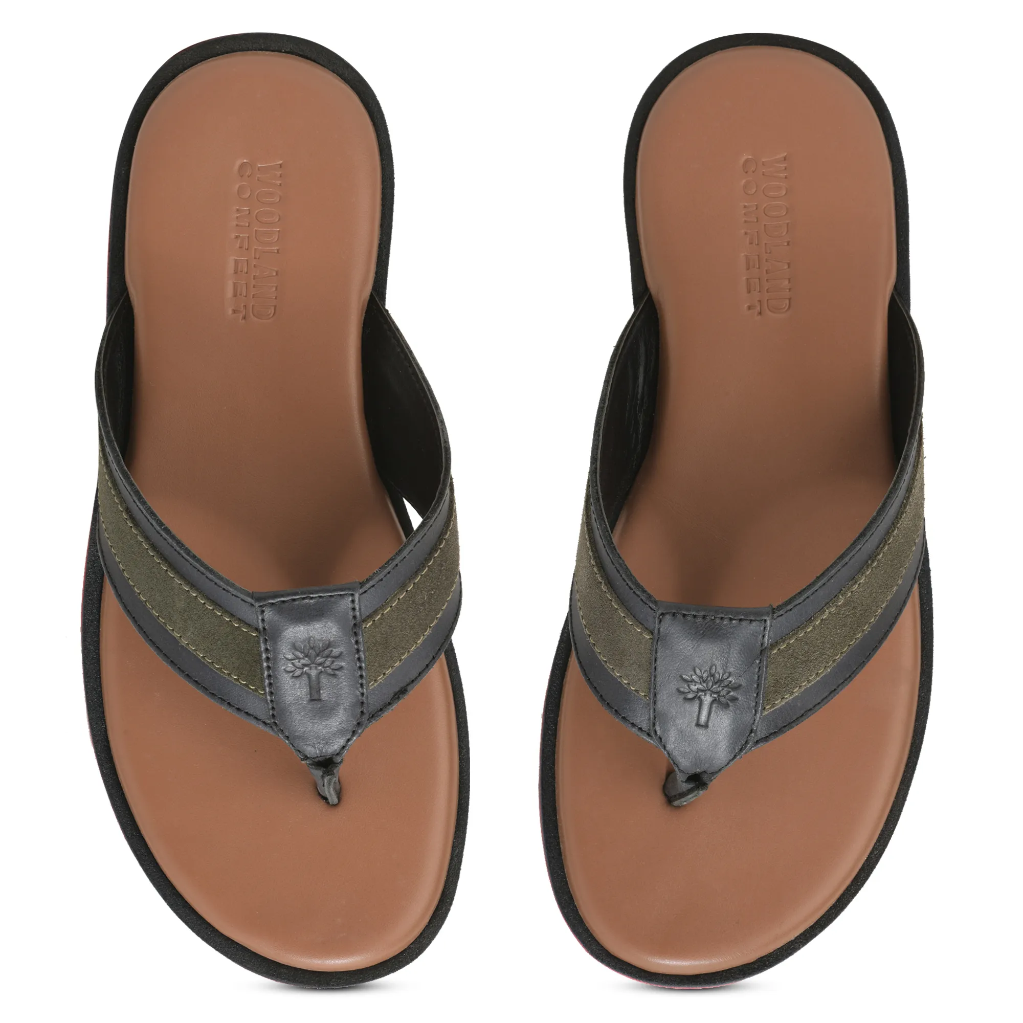 Woodland Black DriftWalk Softy Leather Slippers for Men - Thumbnail 5