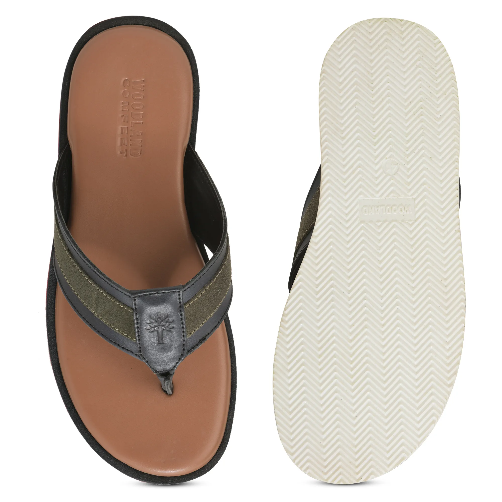 Woodland Black DriftWalk Softy Leather Slippers for Men - Thumbnail 9