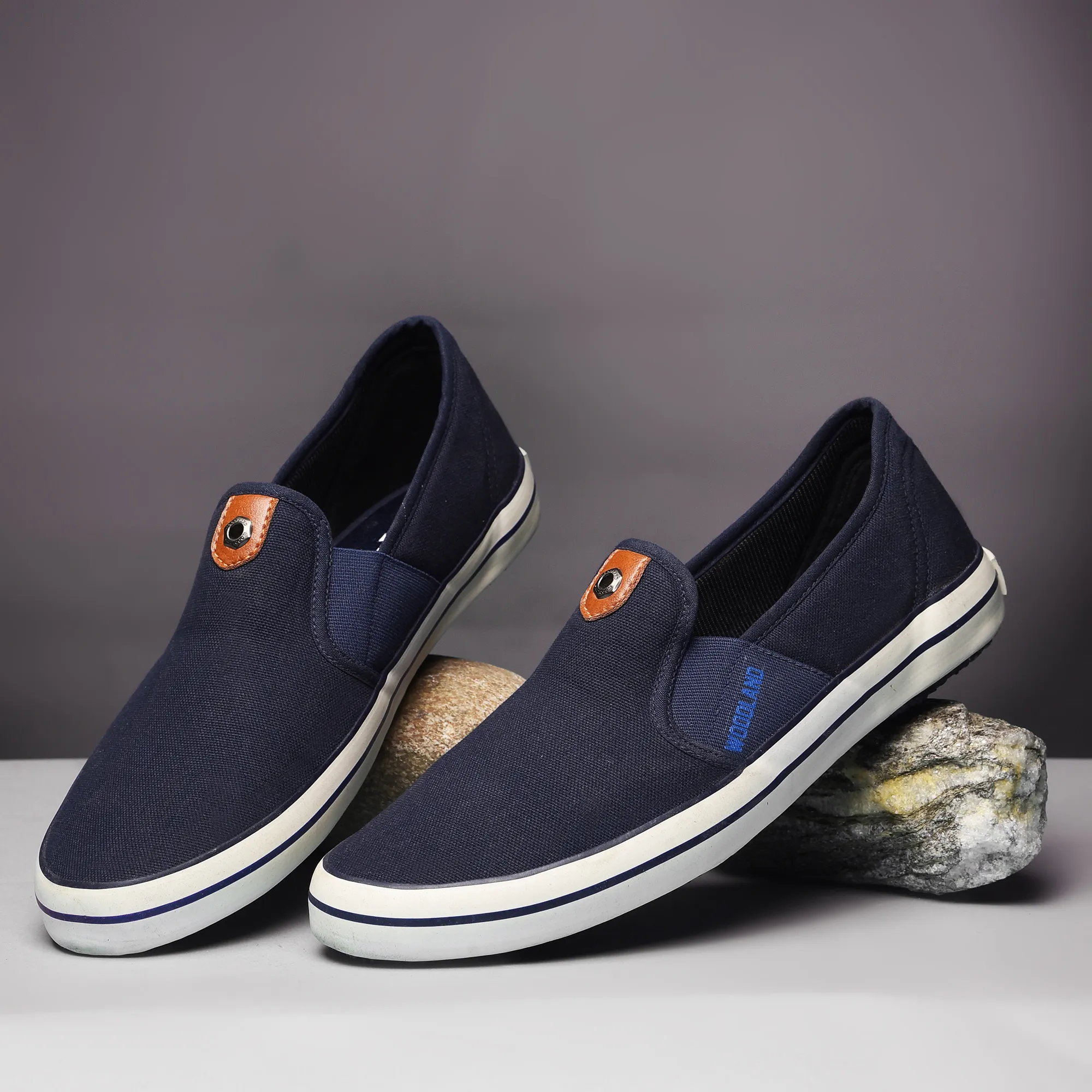 Navy Canvas Slip On Shoes For Men - Thumbnail 10