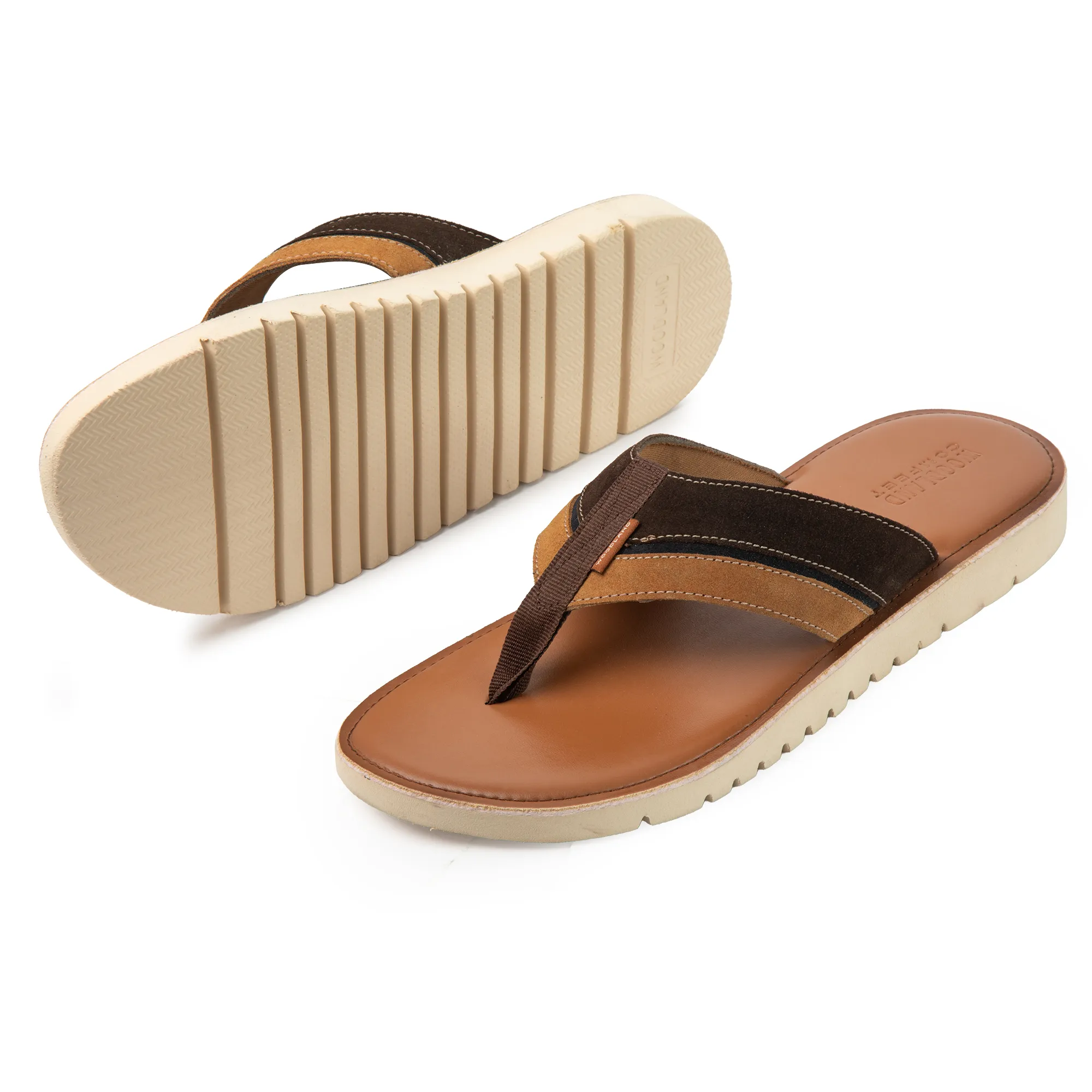 Woodland Men’s Dark Brown/Tan Signature Suede Slippers - Thumbnail 6