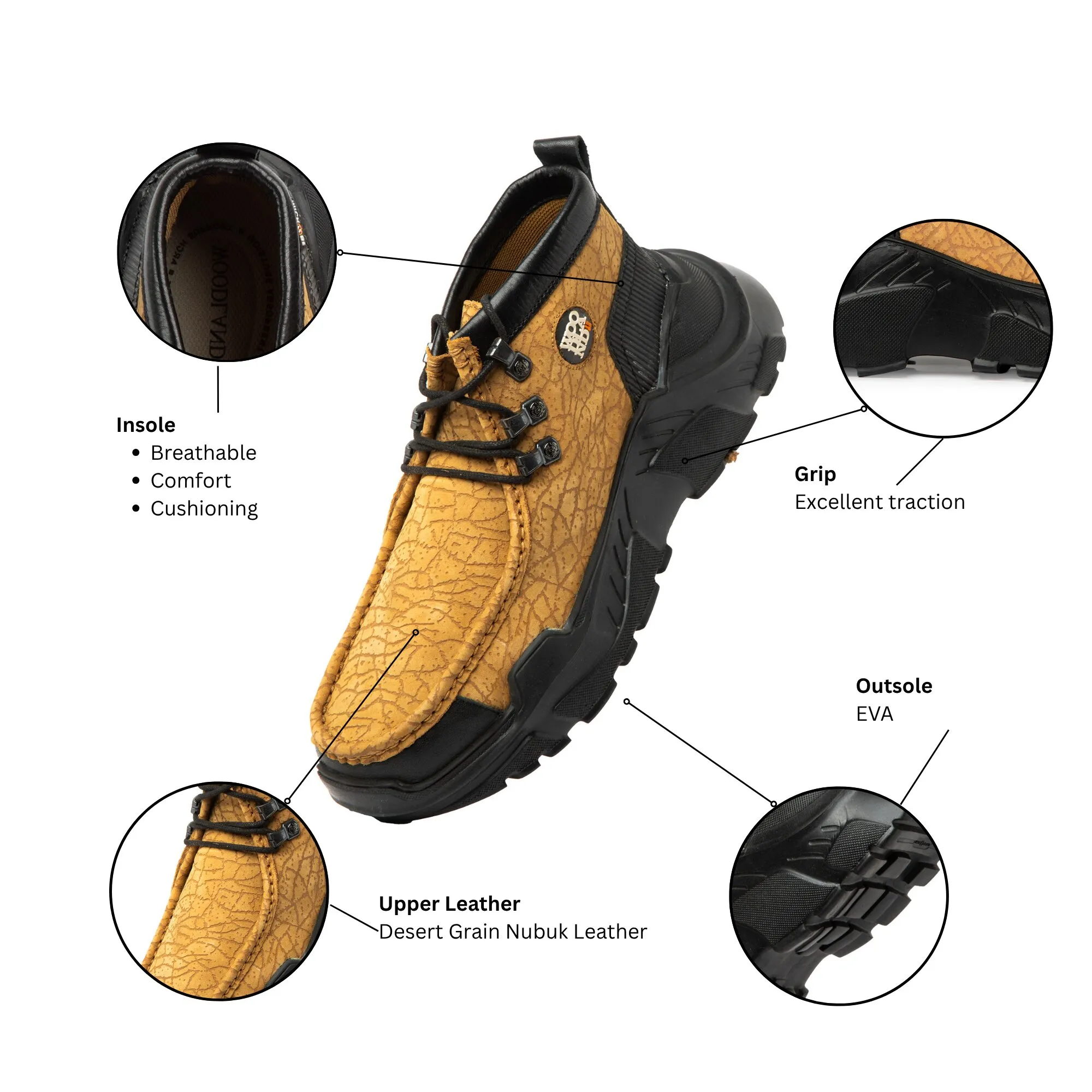 Woodland Men Camel Nubuck Lace-Up Casual Shoes - Thumbnail 5