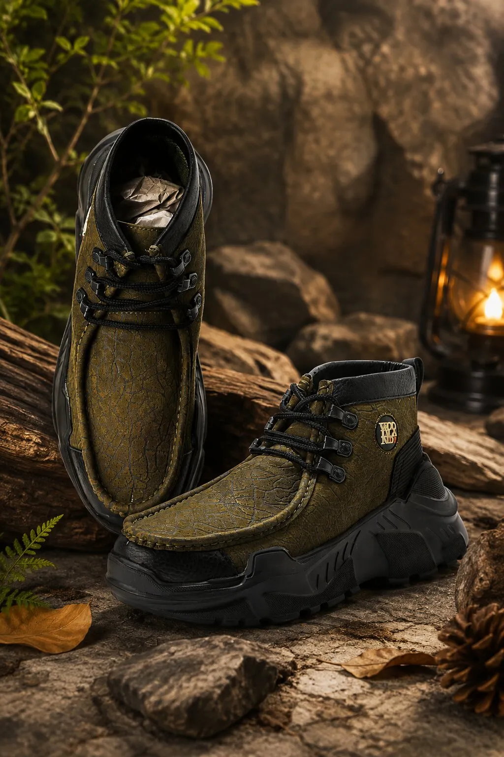 Woodland Olive Green Nubuck Lace-Up Casual Shoes - Thumbnail 13