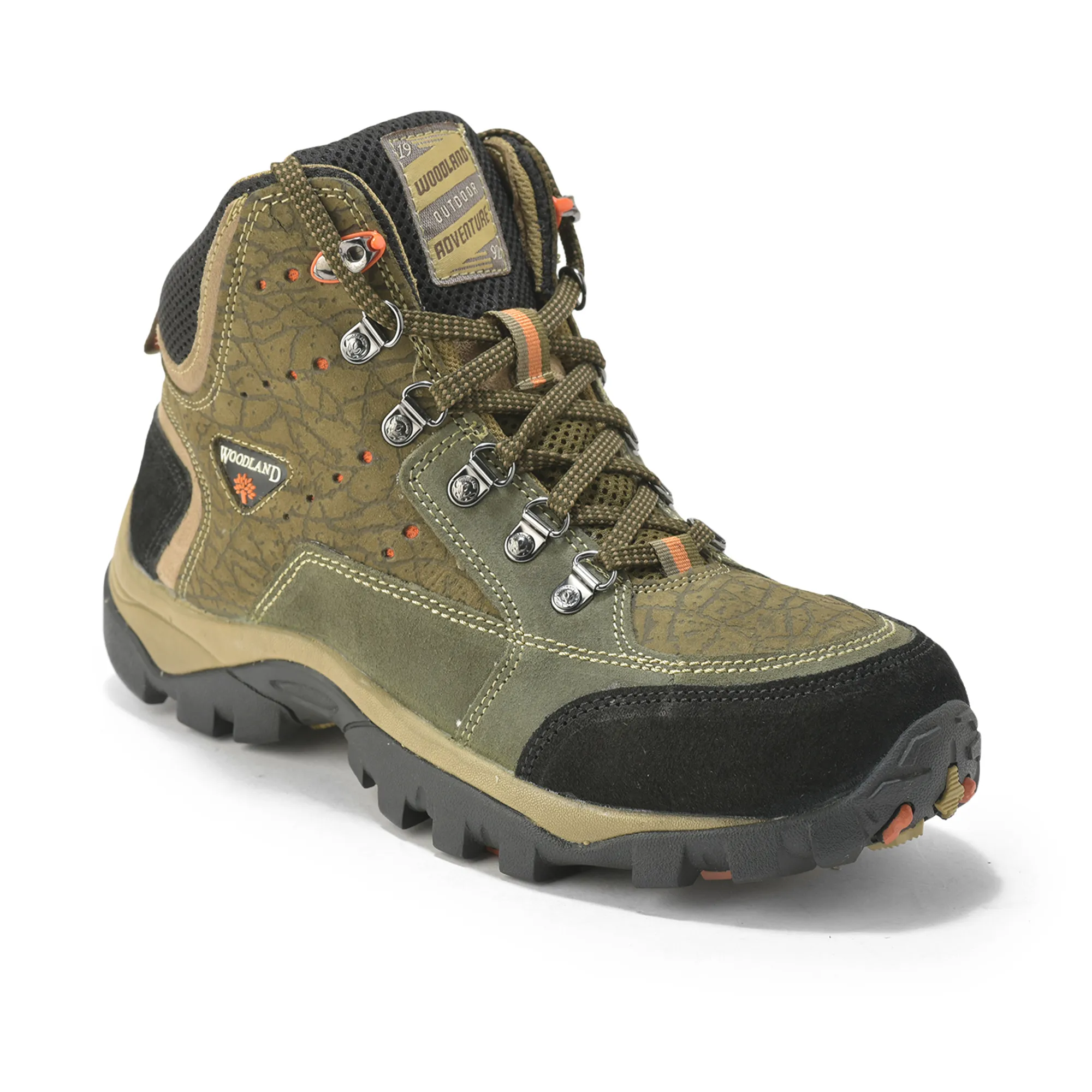 Woodland Olive Green Textured Boots For Men - Thumbnail 3