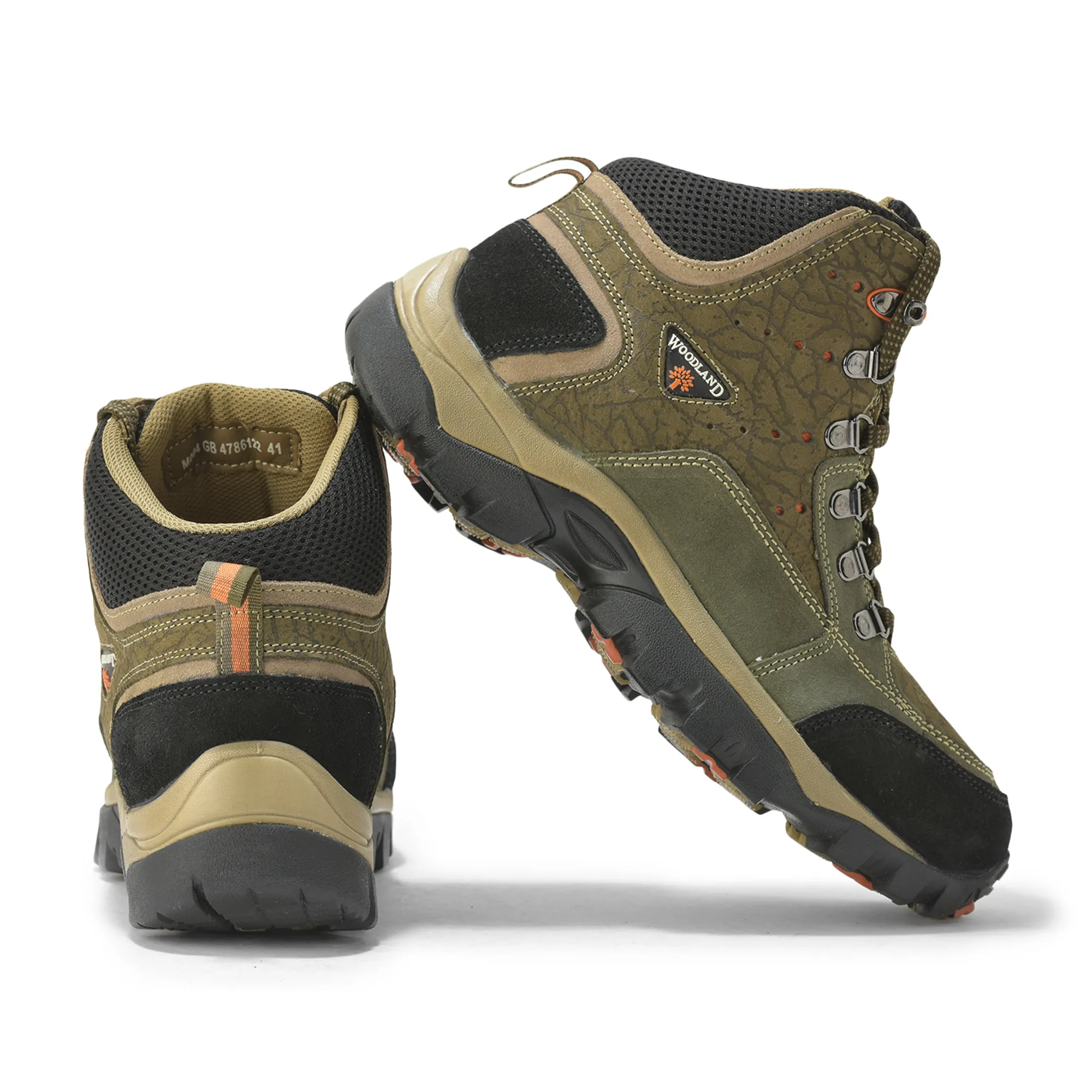 Woodland Olive Green Textured Boots For Men - Thumbnail 10